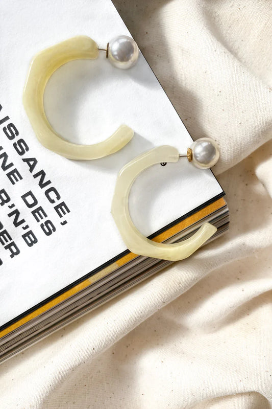 Sydney Perspex Hoop Pearl Back Earrings Beige