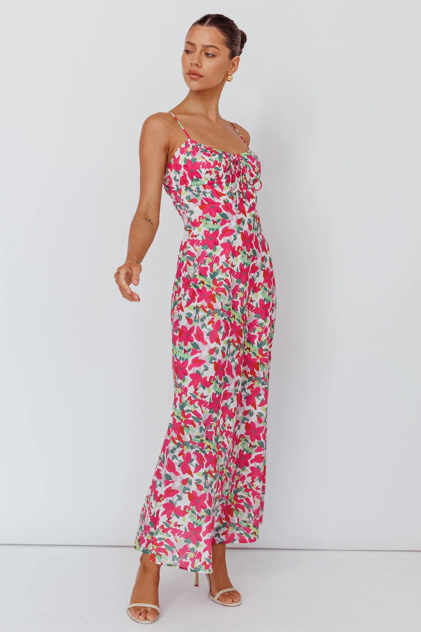 Solstice Noon Tied Bust Midi Dress Print Pink