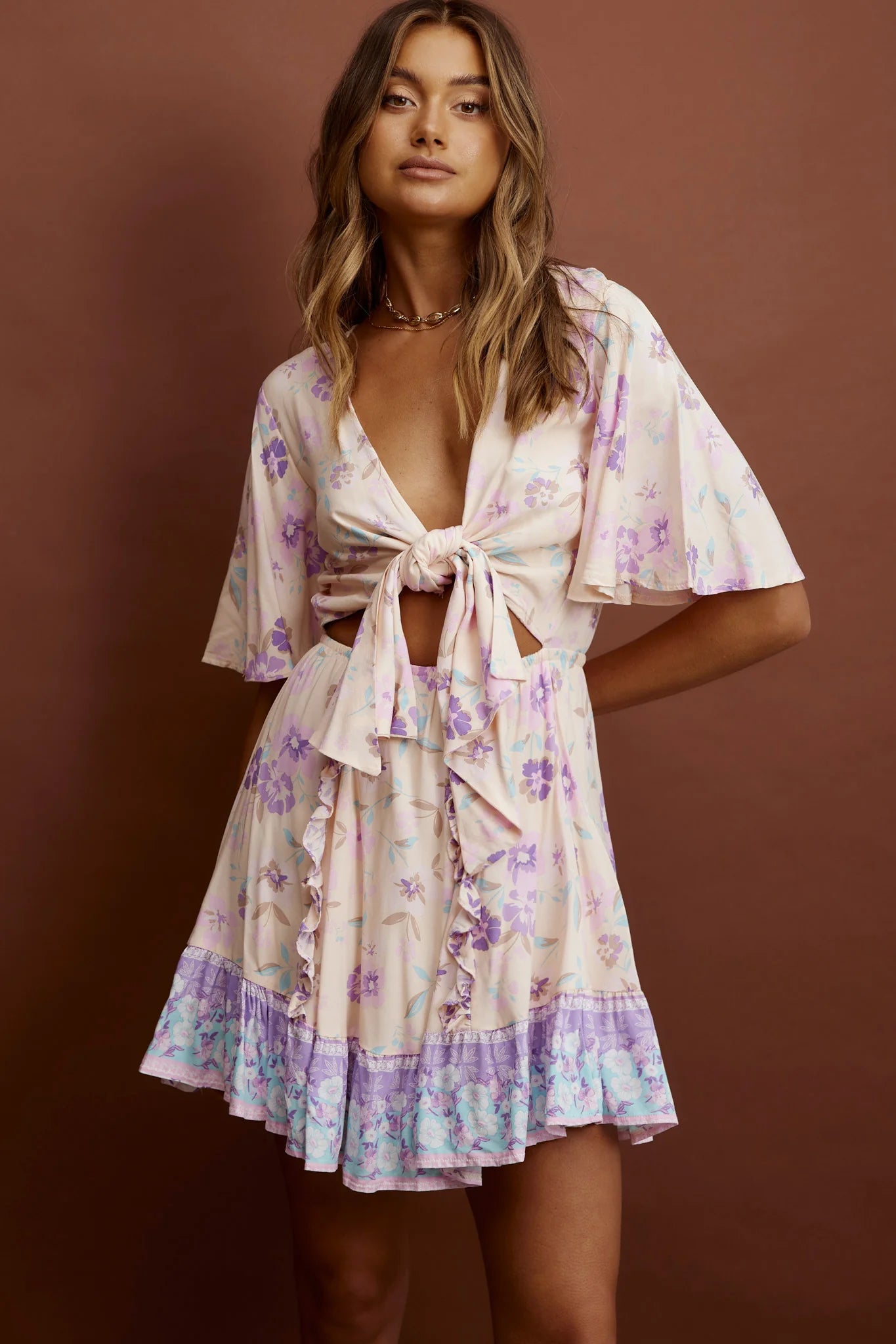 Suva Tie-Knot Bust A-Line Dress Floral Yellow