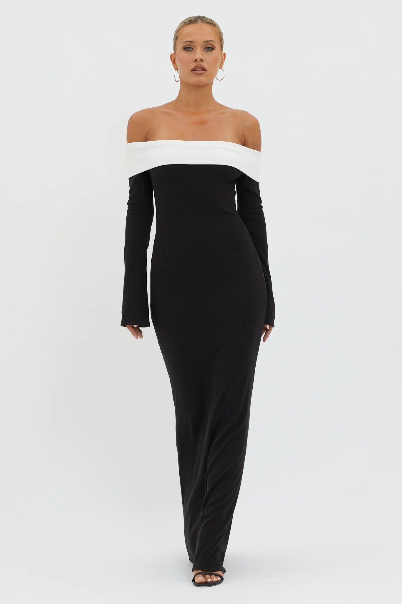 Sabrina Long Sleeve Off-Shoulder Maxi Dress Black