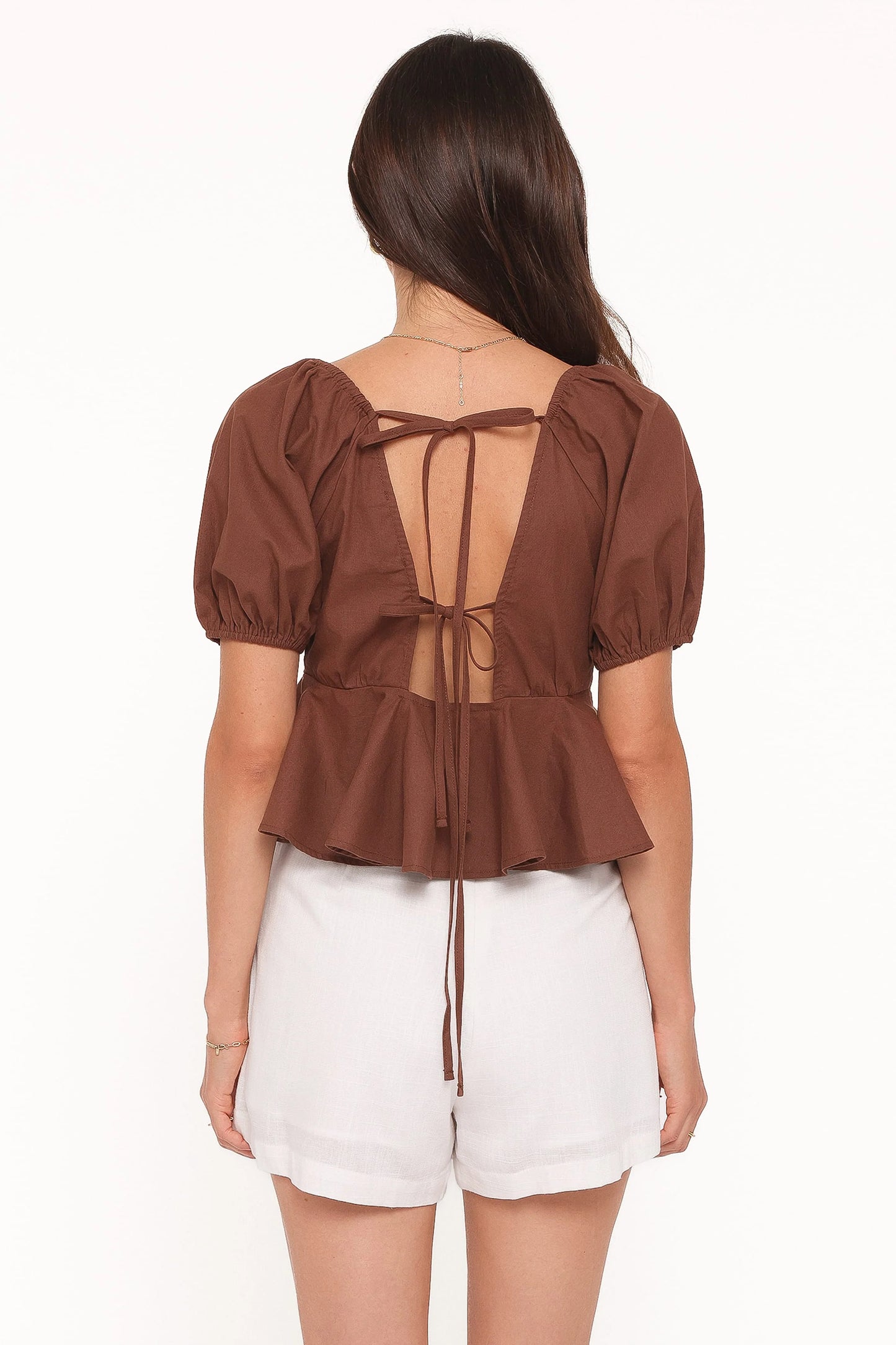 Brienne Tie Front Top - Chocolate