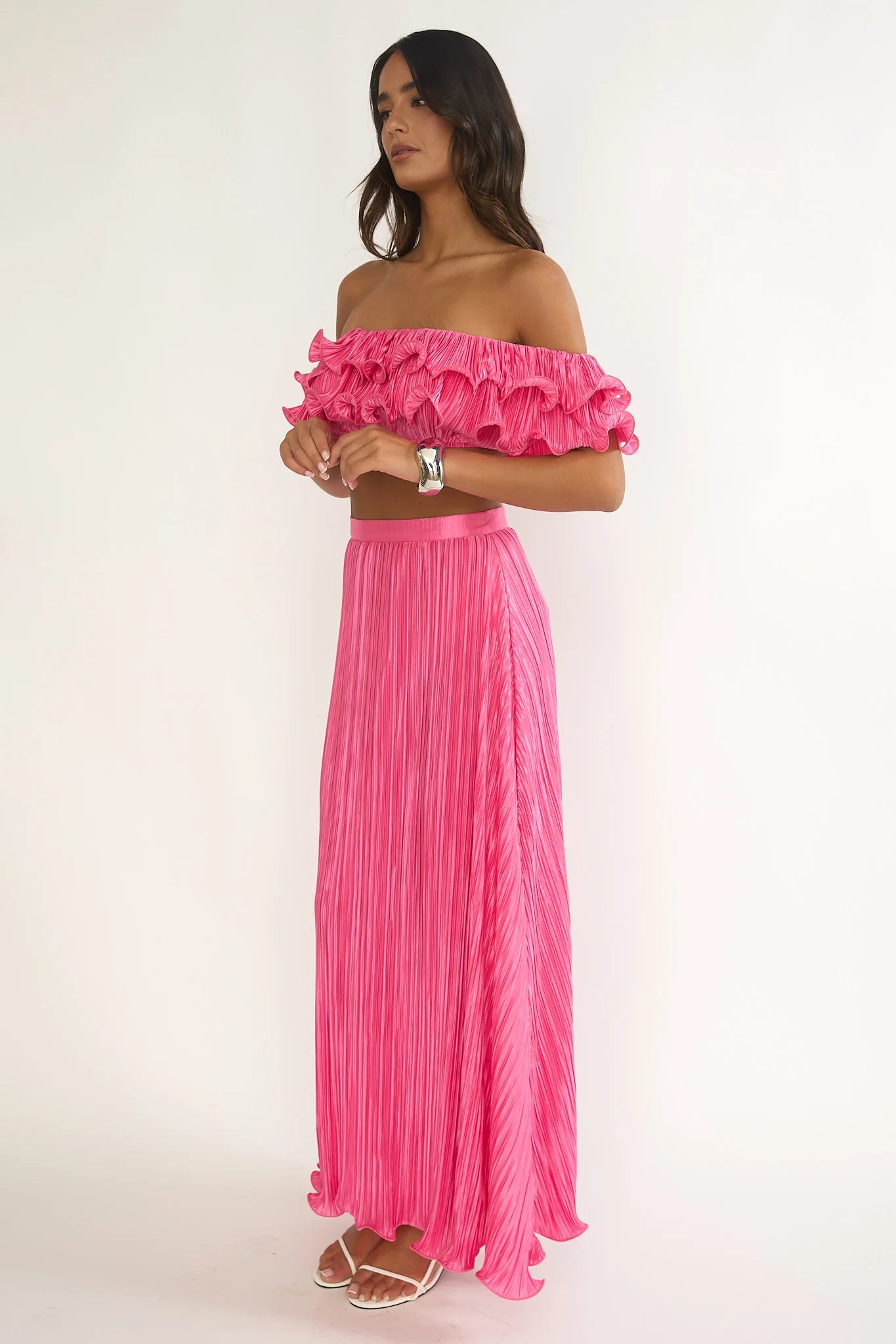 Amaria Lettuce Edge Maxi Skirt Hot Pink
