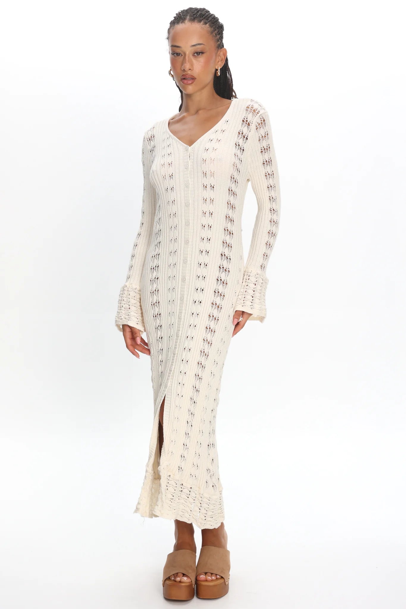 Portside Long Sleeve Knit Maxi Dress Cream