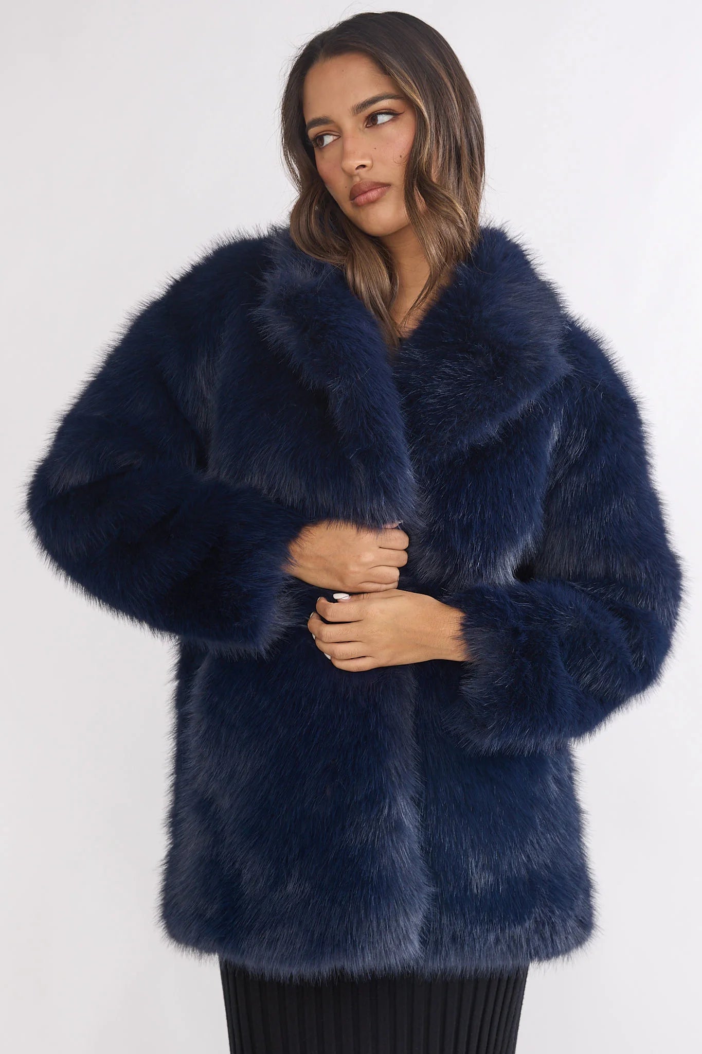 Rilani Faux Fur Pocket Coat Navy