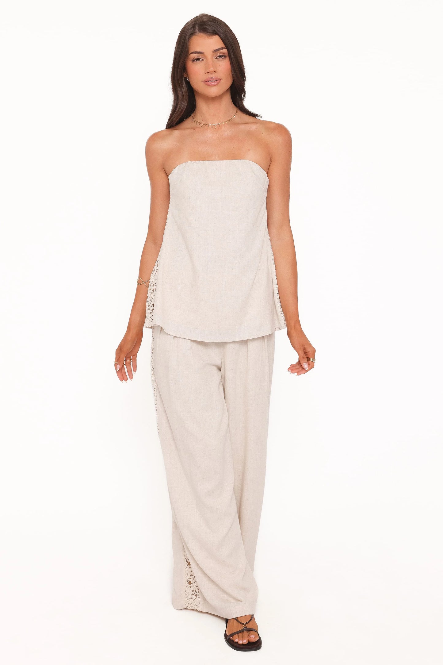 Arles Wide Leg Pants - Beige Lace