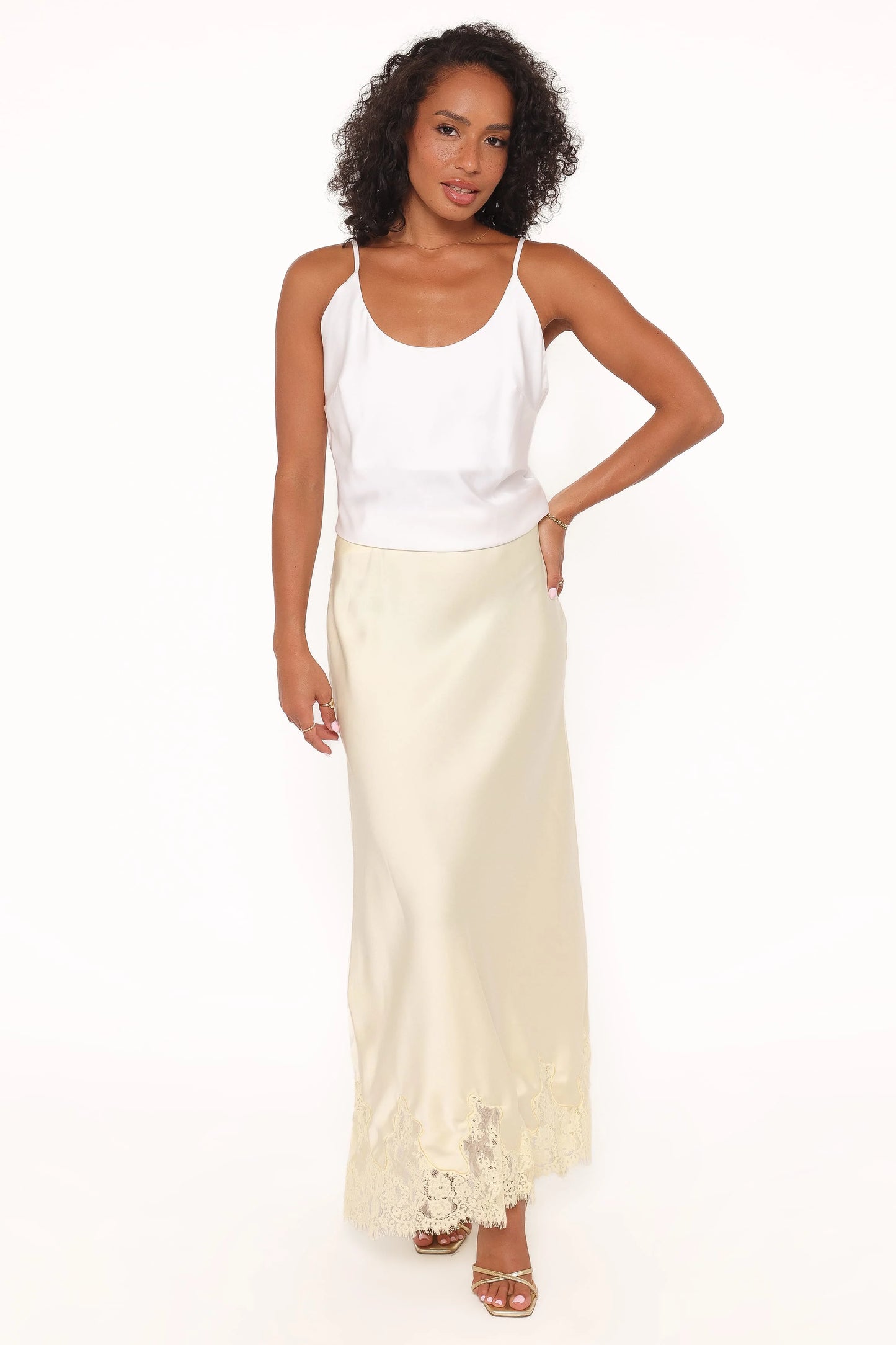 Alira Lace Trim Midi Skirt - Yellow