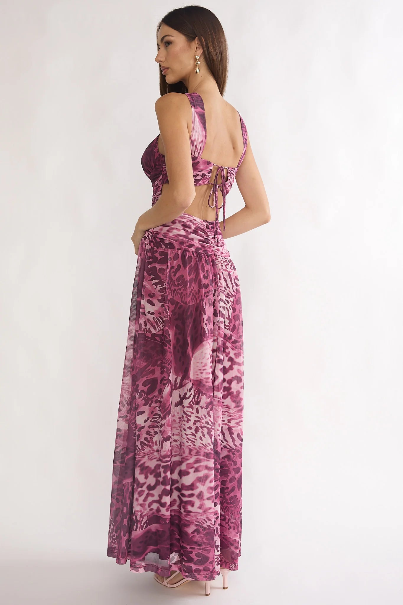 Pirelle Cut-Out Back Maxi Dress Leopard Purple