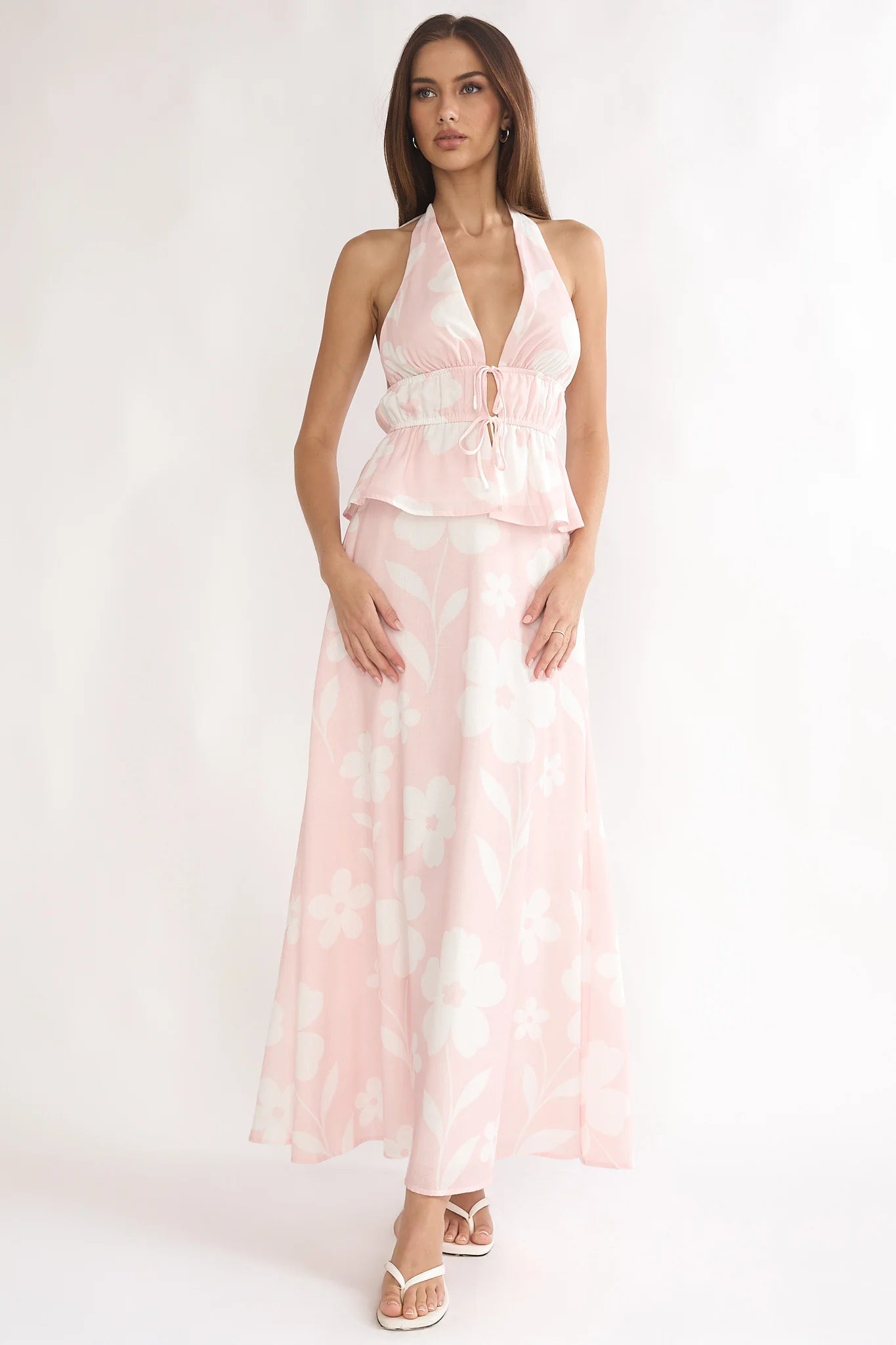 Under The Moons Tied Front Halter Top Floral