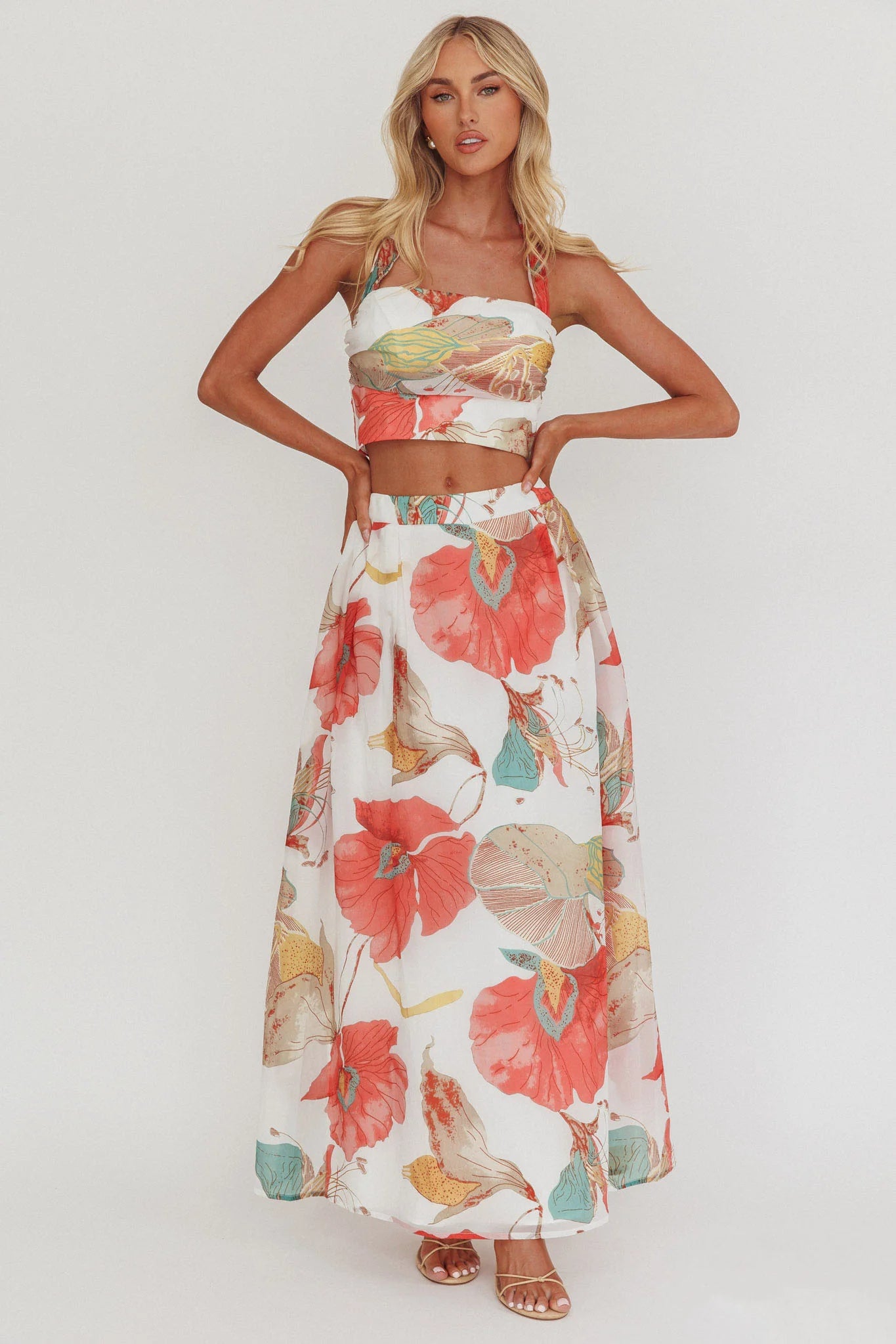 Simple Things A-Line Maxi Skirt Floral White