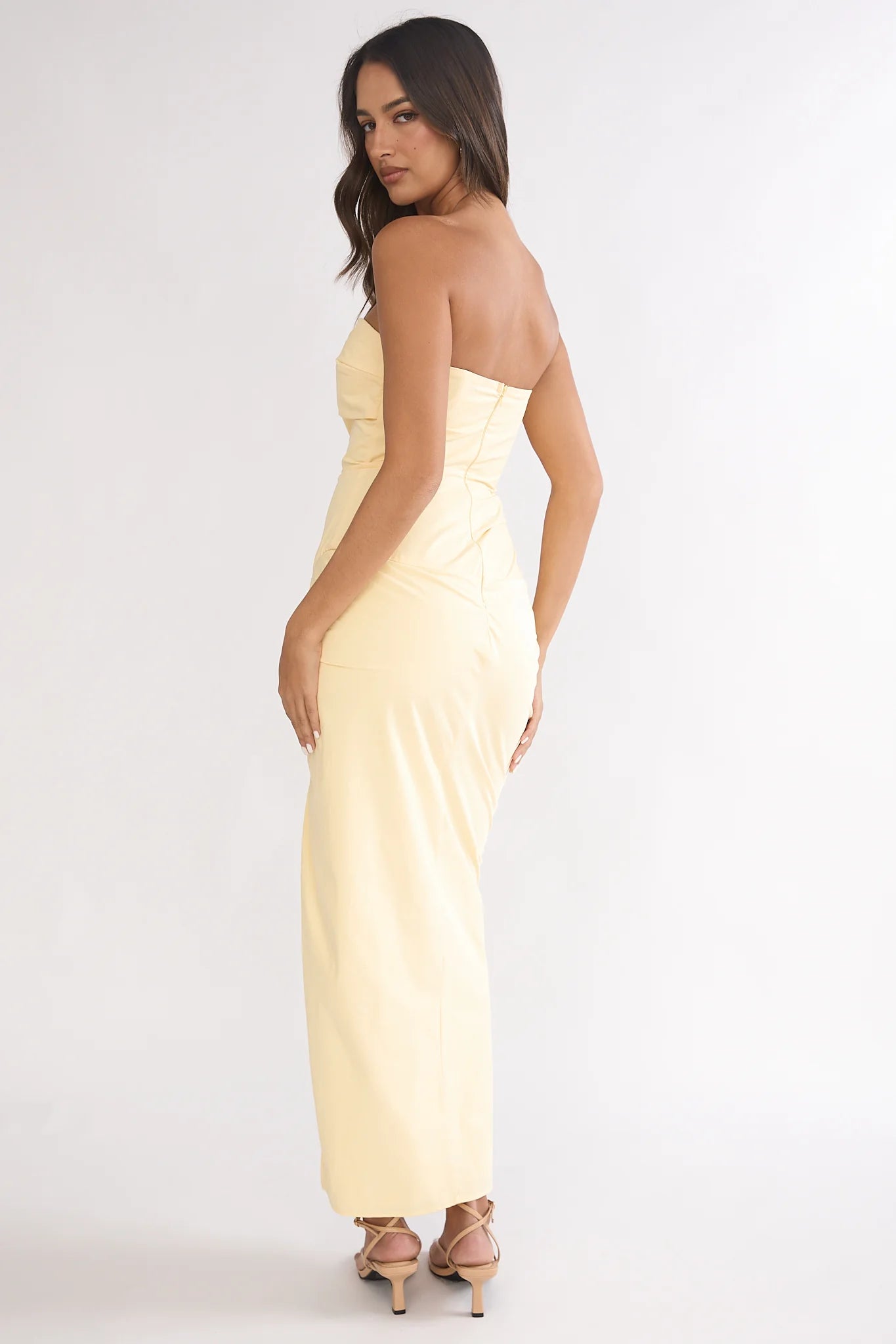 Paradisa Strapless Ruched Maxi Dress Banana