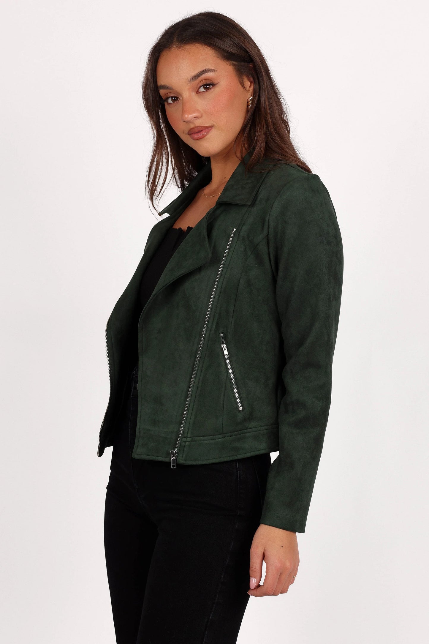 Spencer Faux Suede Moto Jacket - Olive