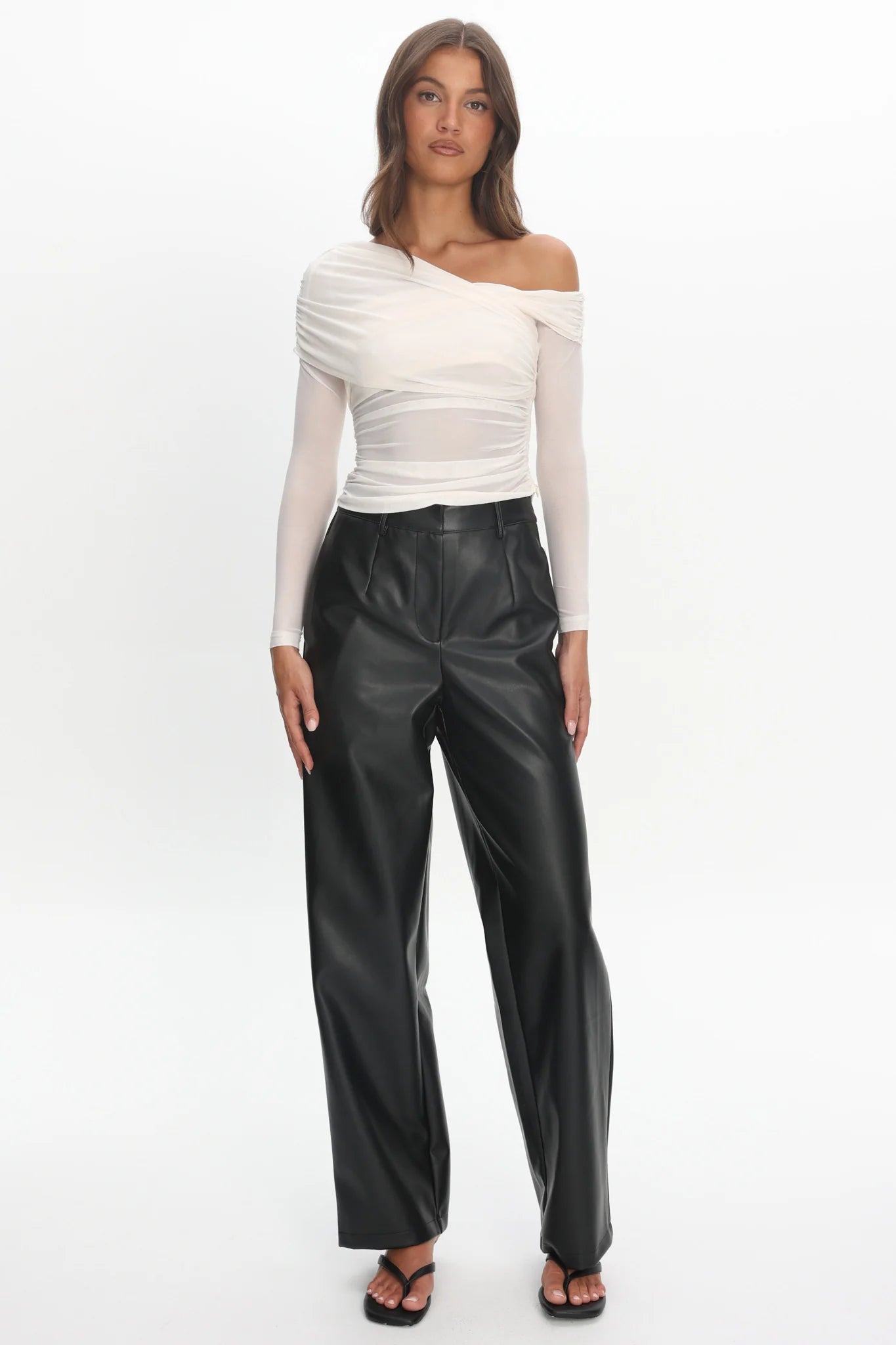 Christos Long Sleeve Asymmetric Top Ivory