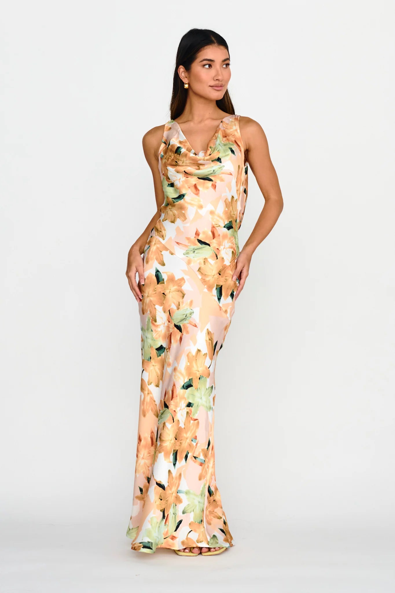 Cassiopeia Open Back Maxi Dress Lily Print Yellow