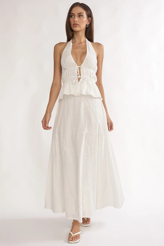 Under The Moons A-Line Maxi Skirt White