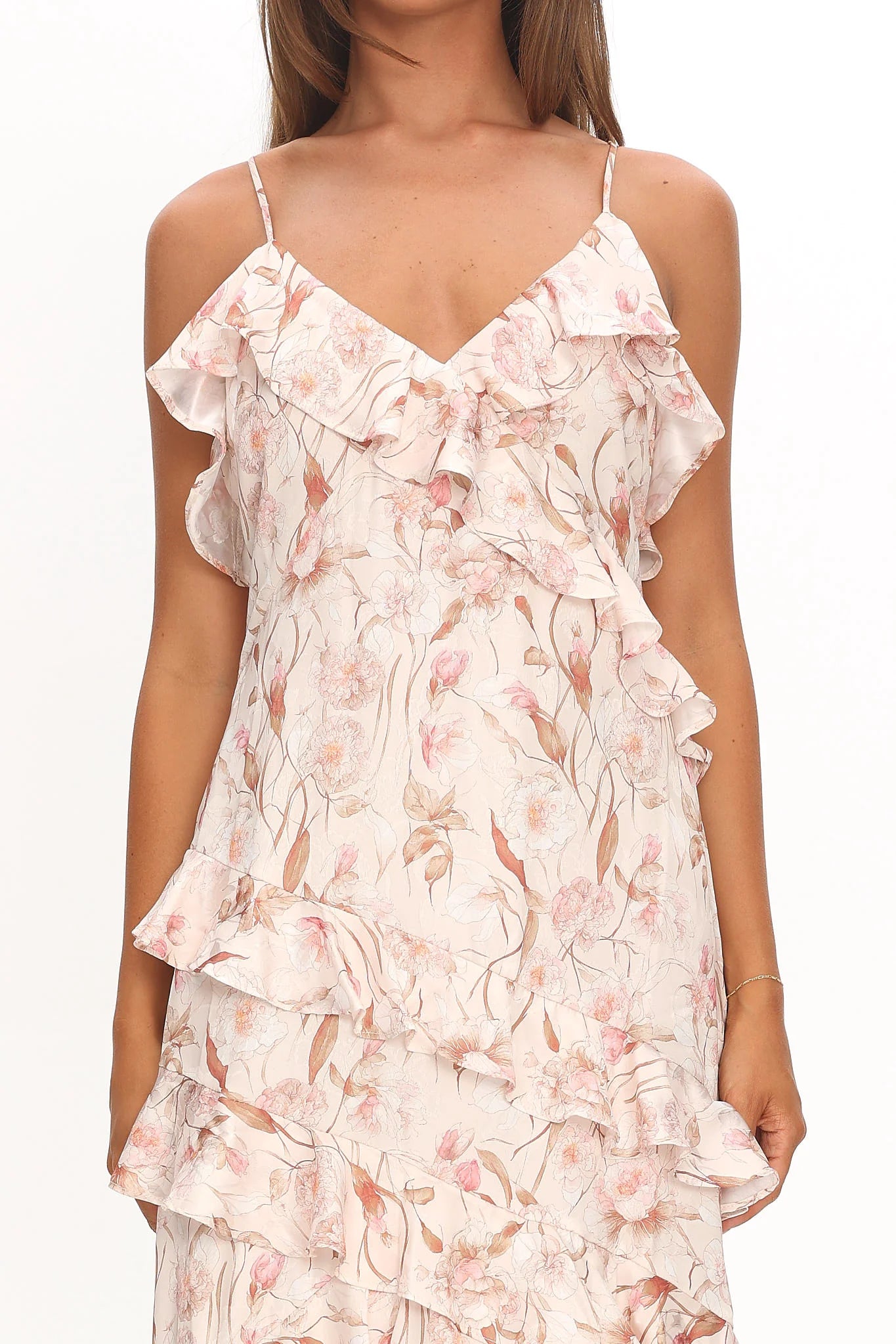 Cameela Ruffle Trim Maxi Dress Floral Blush