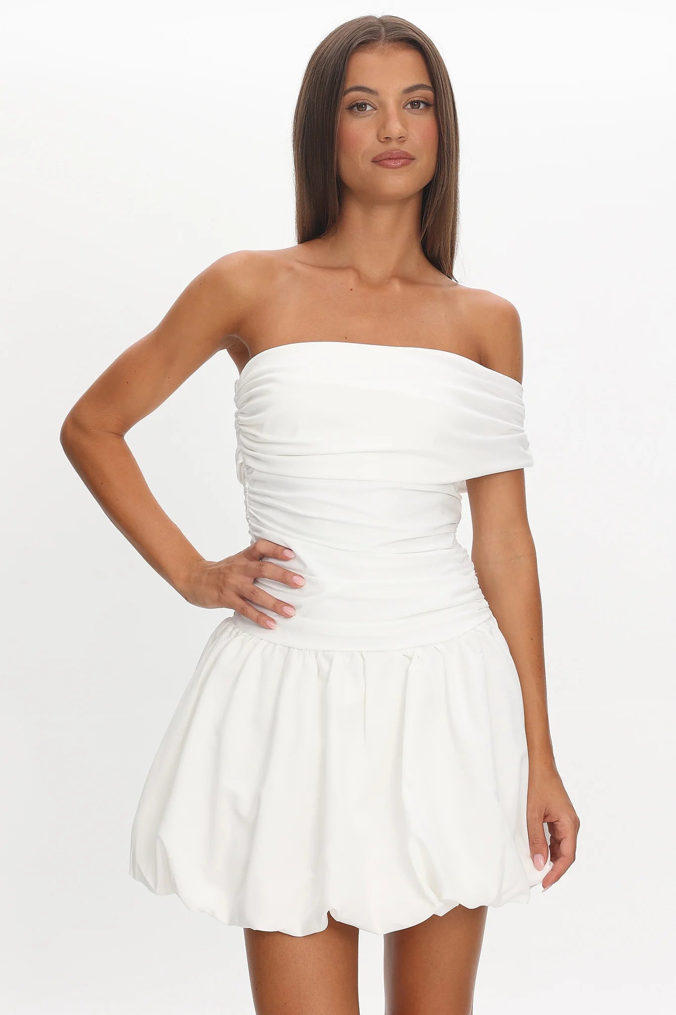 Dalayla One-Sleeve Balloon Skirt Mini Dress White