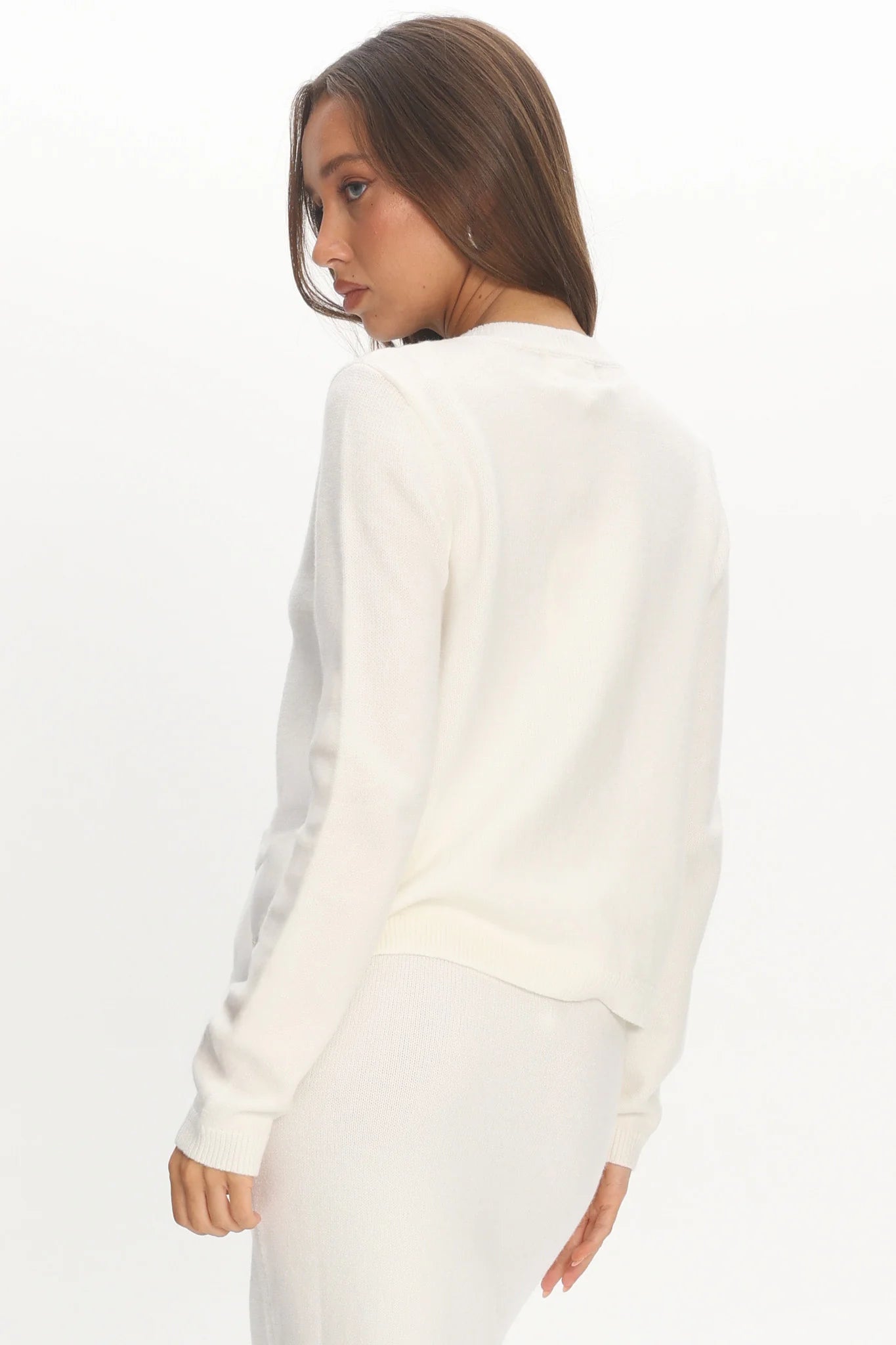 Autumn Breeze Curved Hem Knit Top Off White
