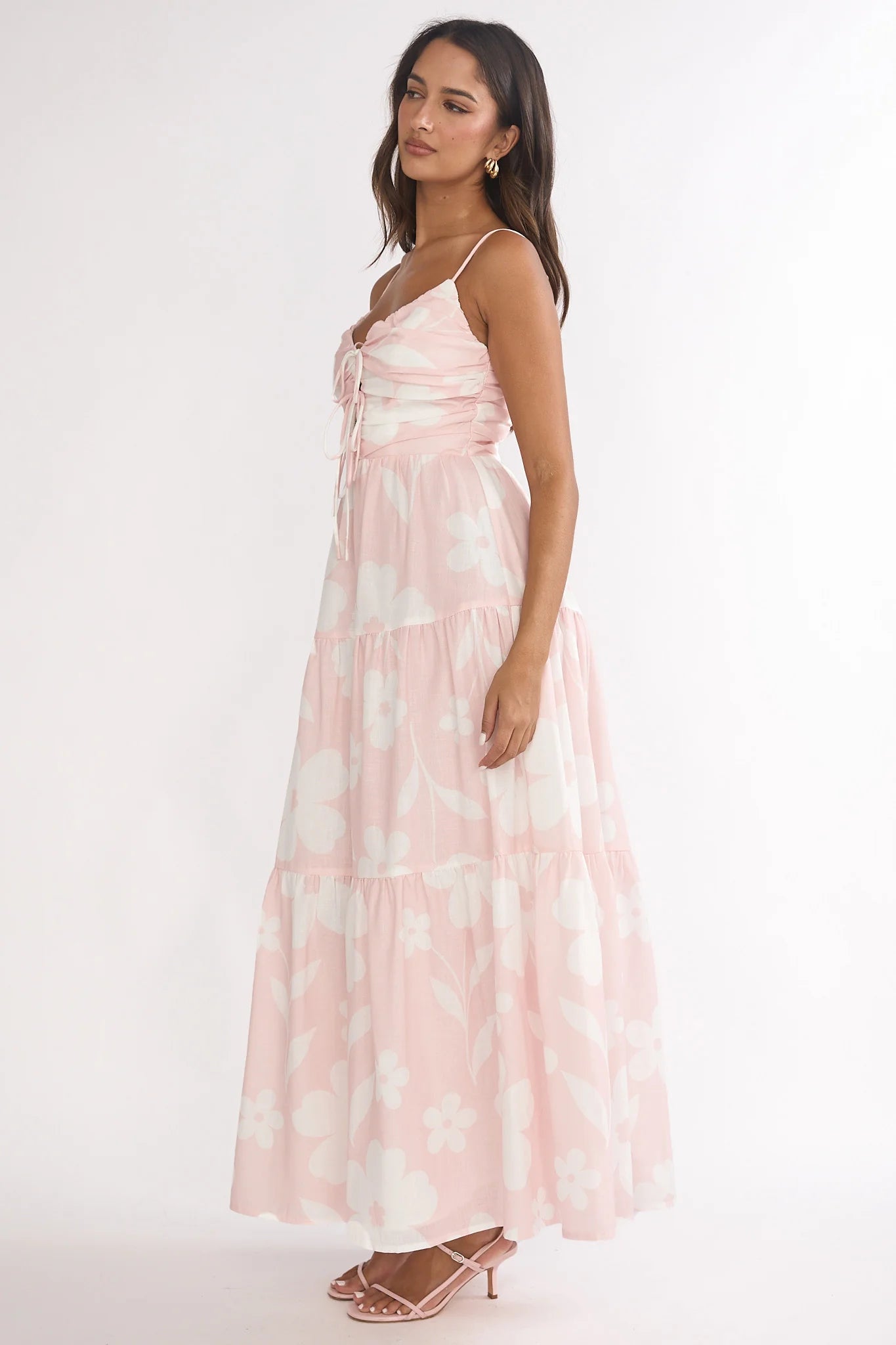 Darelle Tied Bodice Maxi Dress Floral Pink