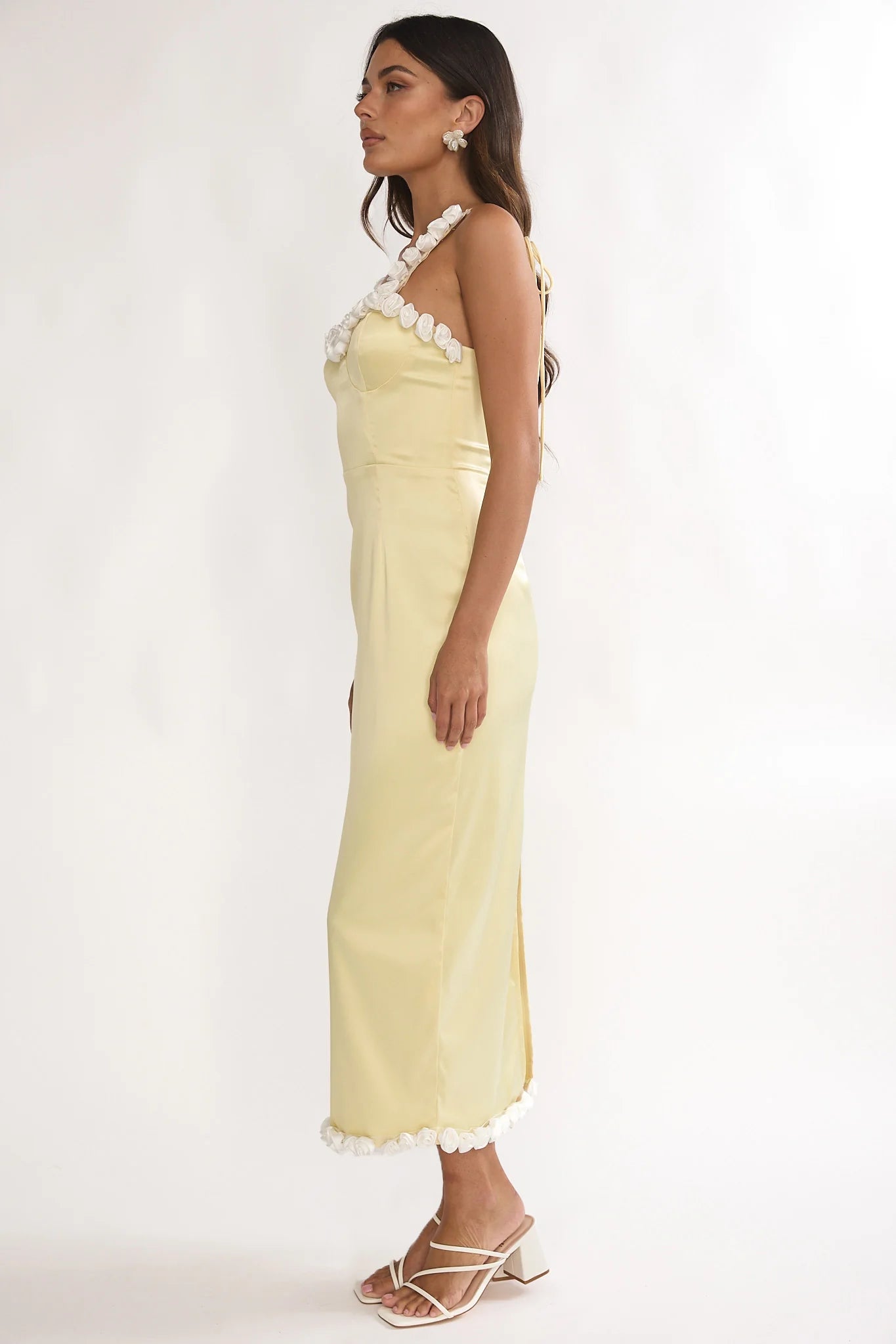 Delyse Rosette Trim Maxi Dress Yellow