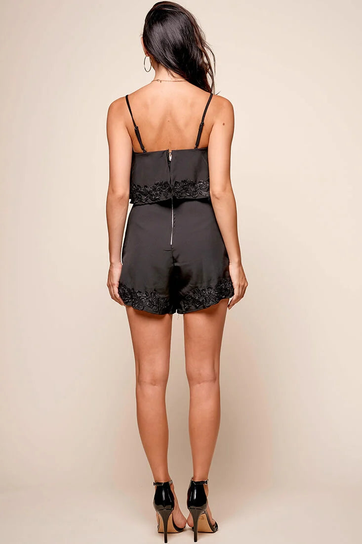 Sharon Tiered Applique Romper Black