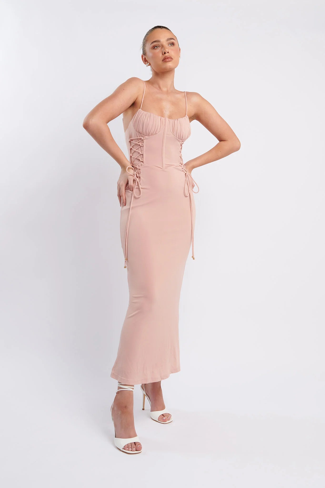 Graziella Laced Corset Midi Dress Nude