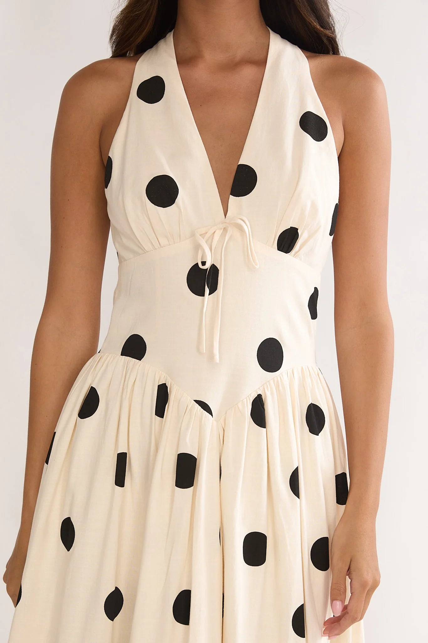 Sundrenched Halter Maxi Dress Polka Dot Beige