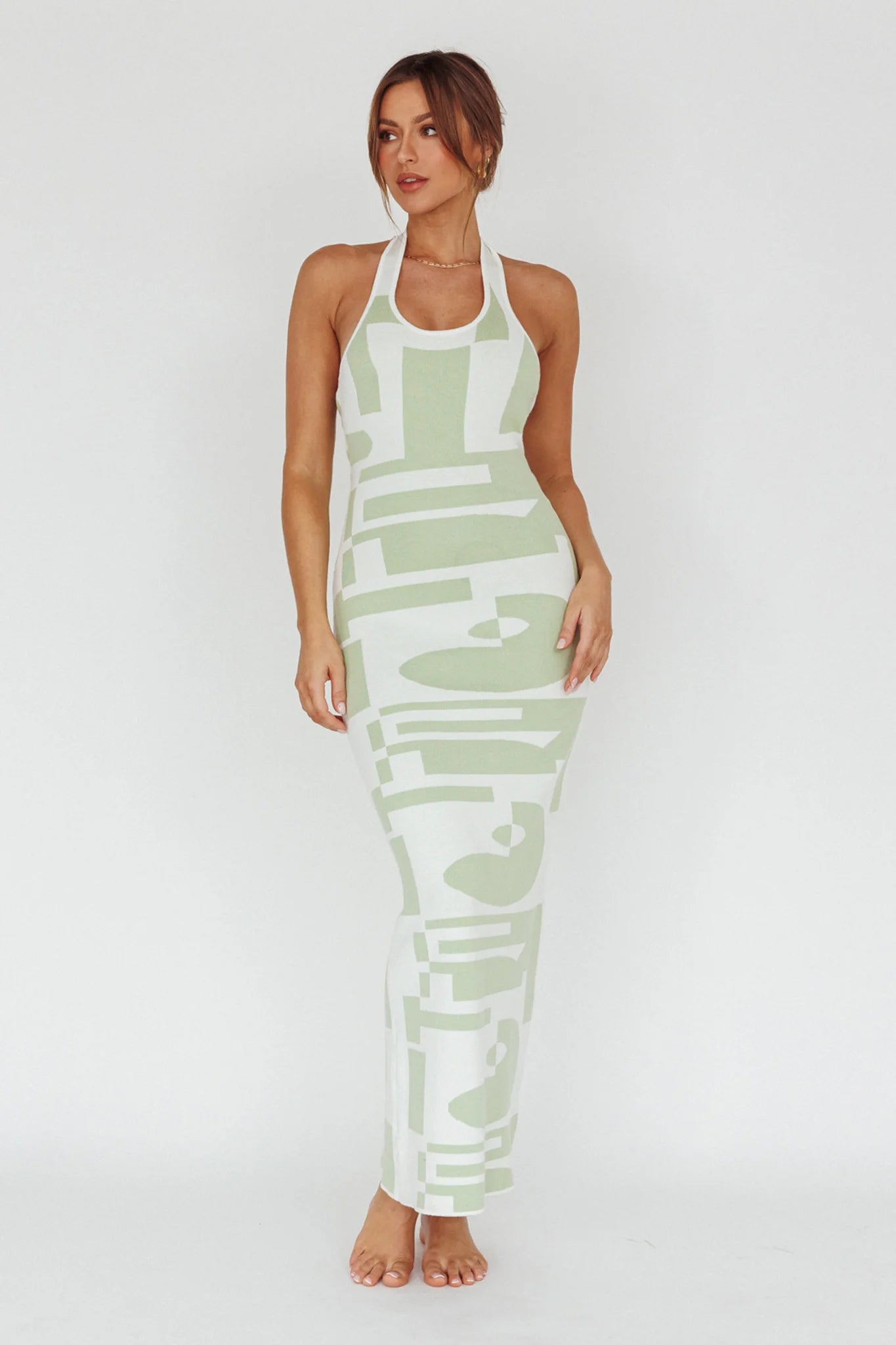 Desert Daze Halterneck Knit Dress Sage