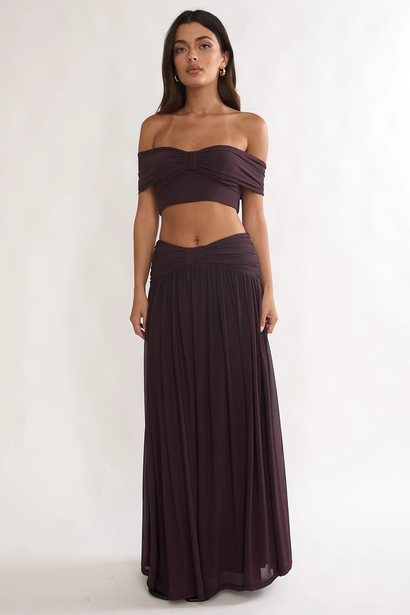 Farela Ruched Waist Maxi Skirt Coffee