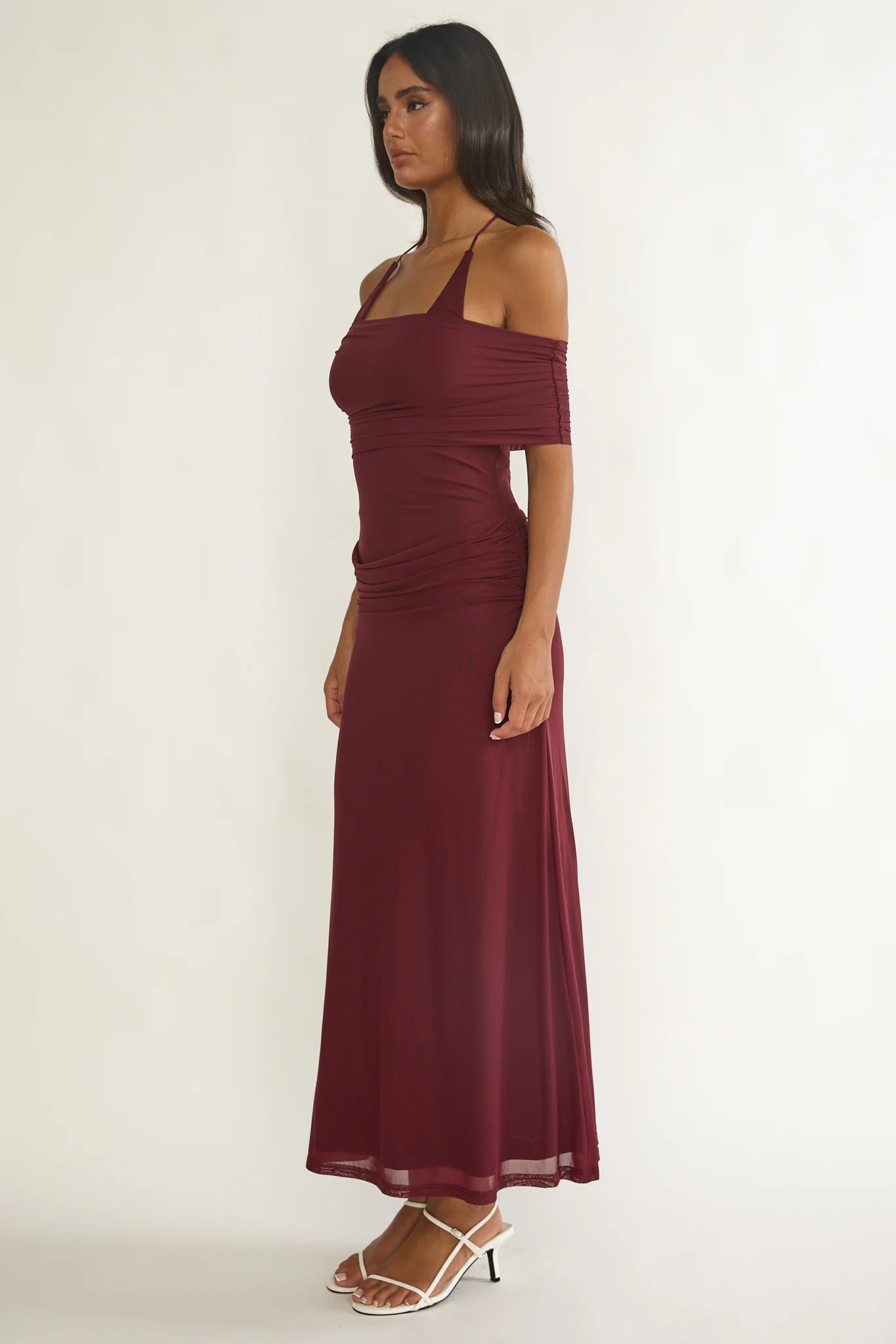 Carielle Off-Shoulder Halter Maxi Dress Wine