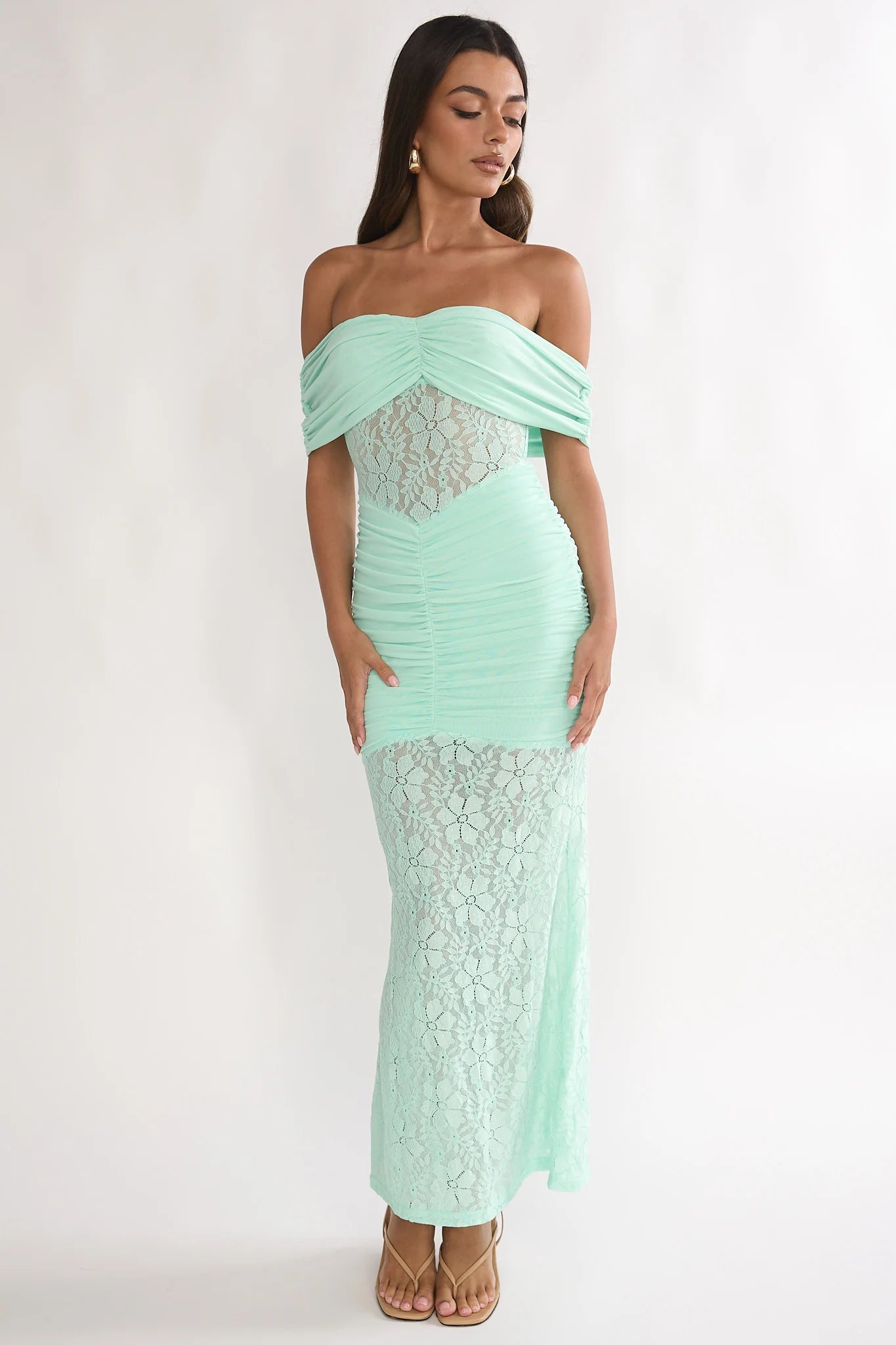 Silver Moon Off-Shoulder Maxi Dress Floral Mint