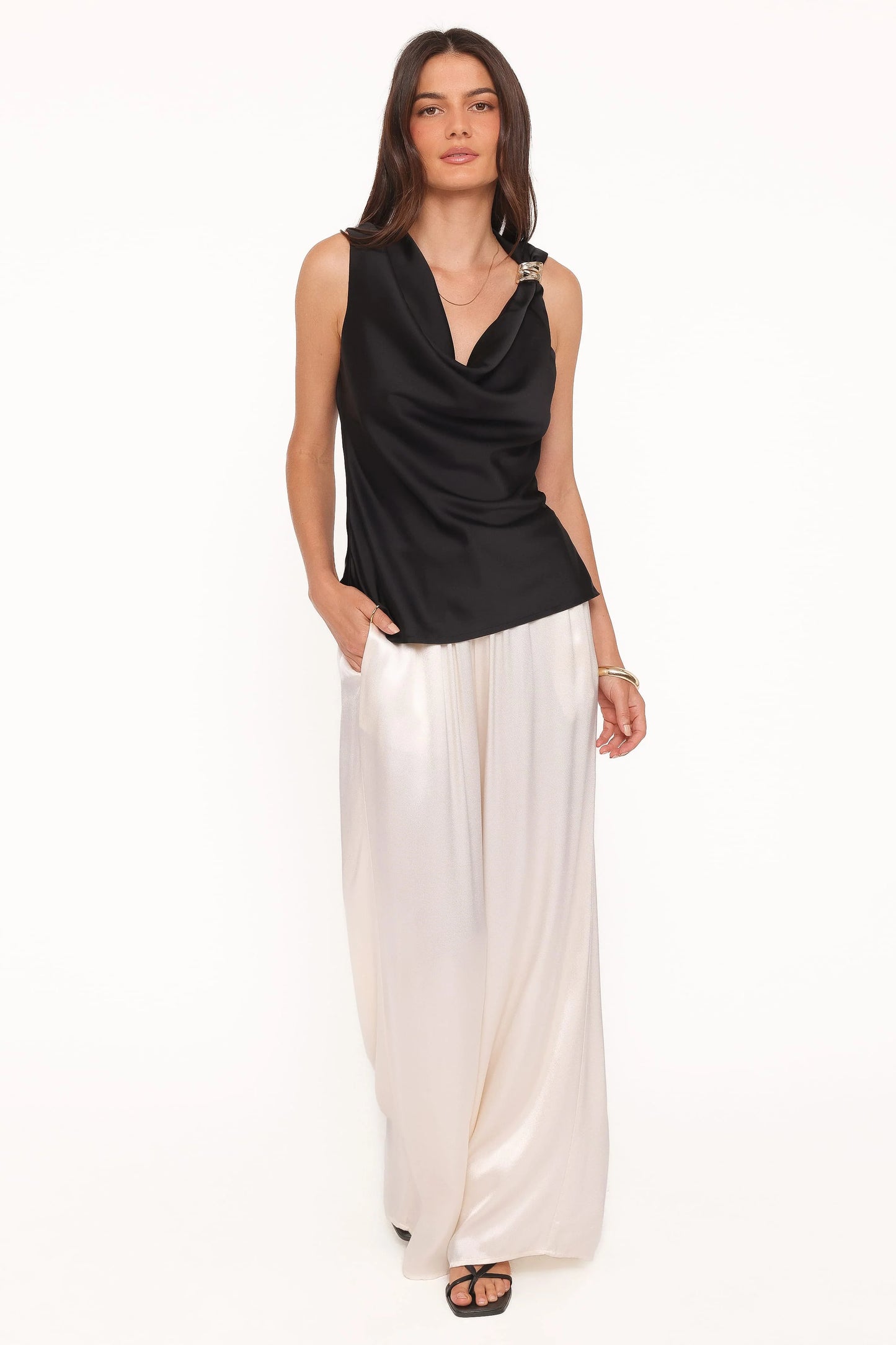 Serena Cowl Neck Top - Black