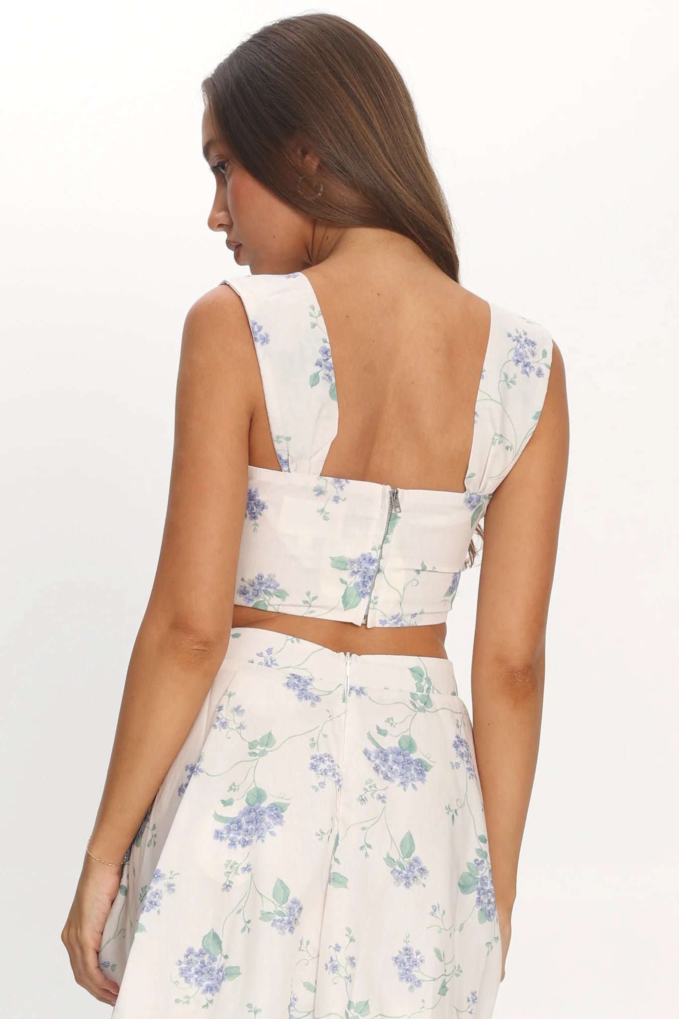 Dixon Pintuck Pleat Crop Top Floral Beige