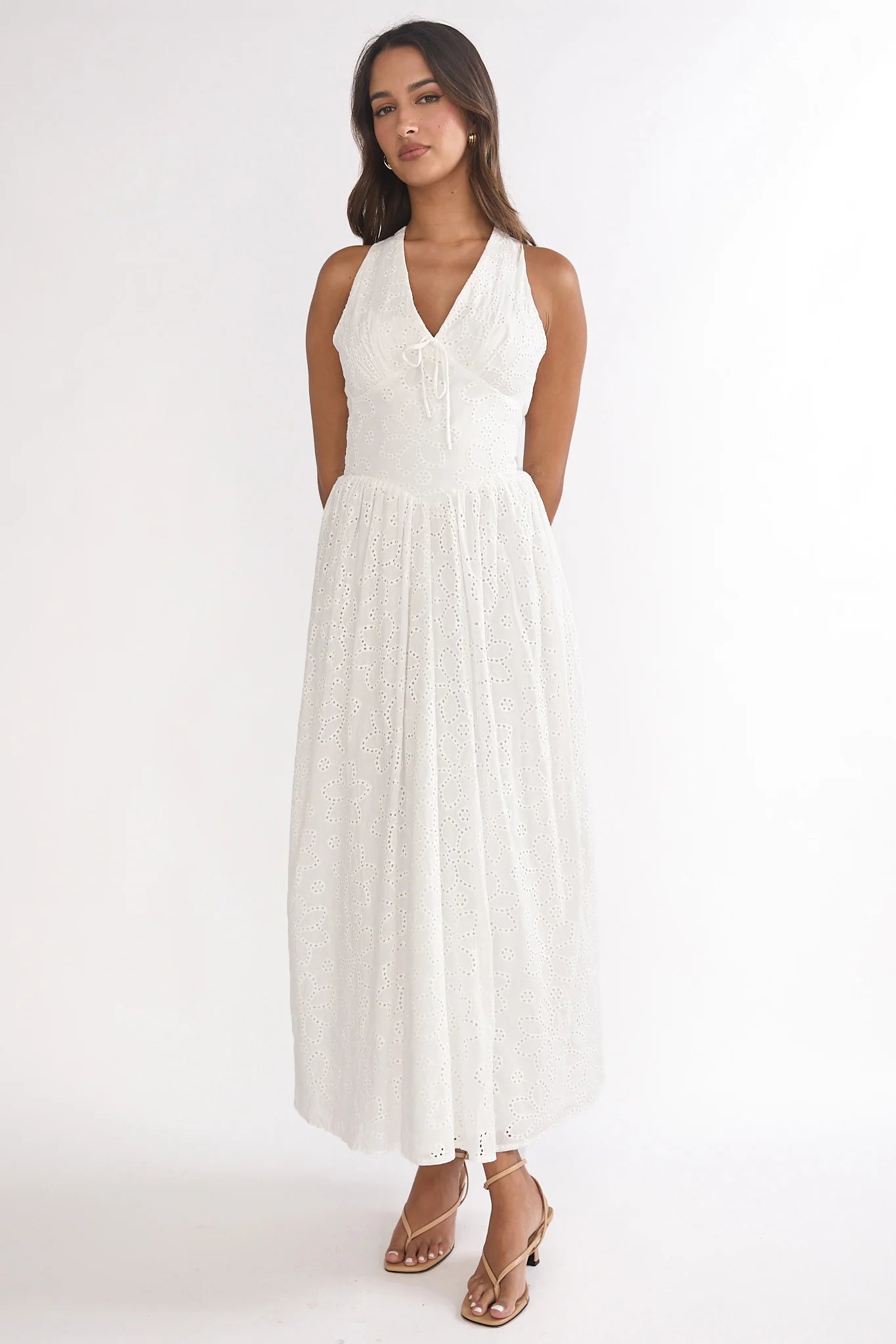 Sundrenched Halter Maxi Dress Eyelet White