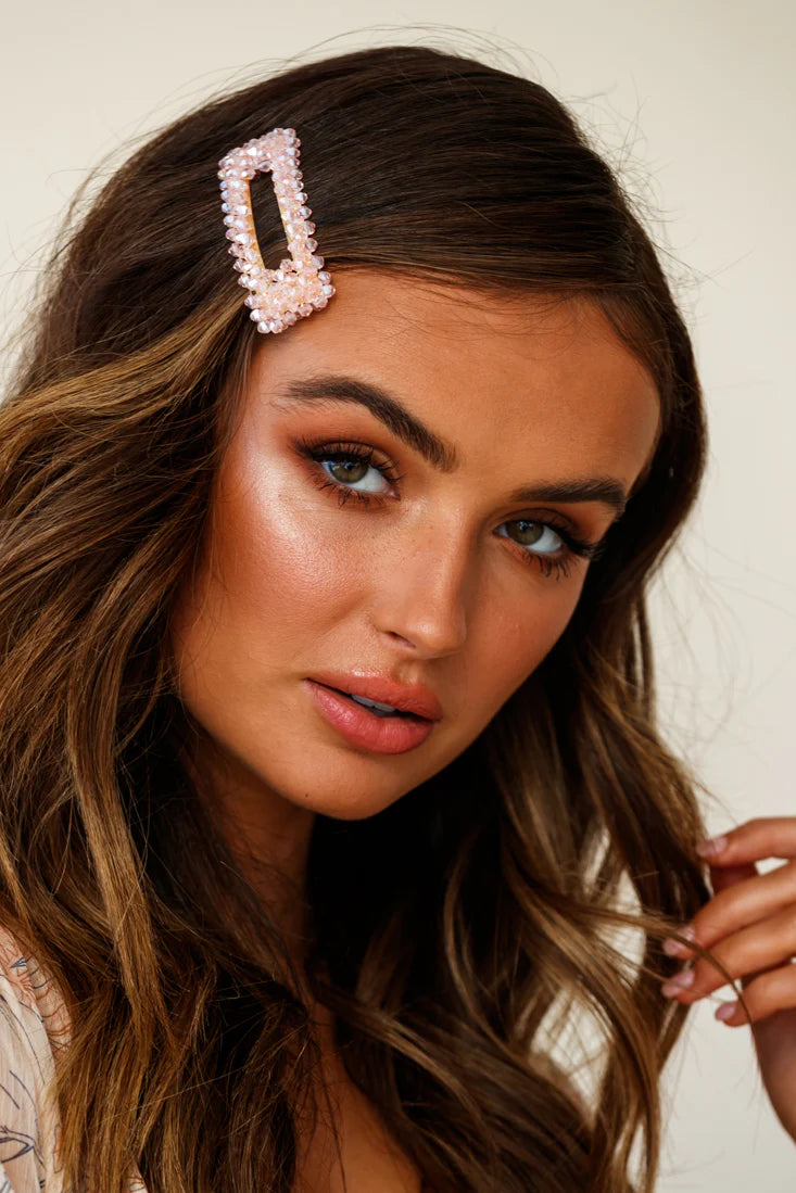 Maisy Beaded Oversized Rectangle Barrette Pink