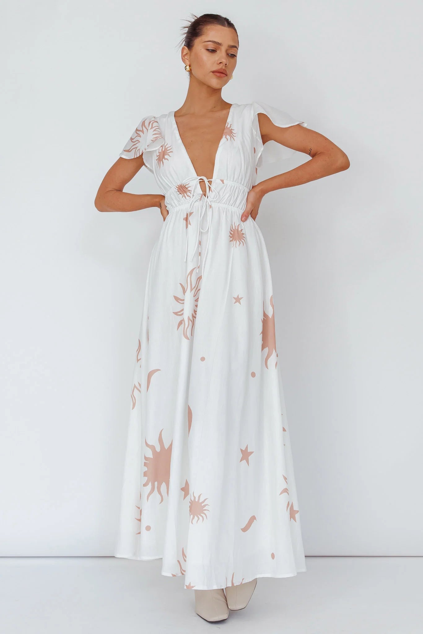 Carnivale Angel Sleeve Maxi Dress White/Beige