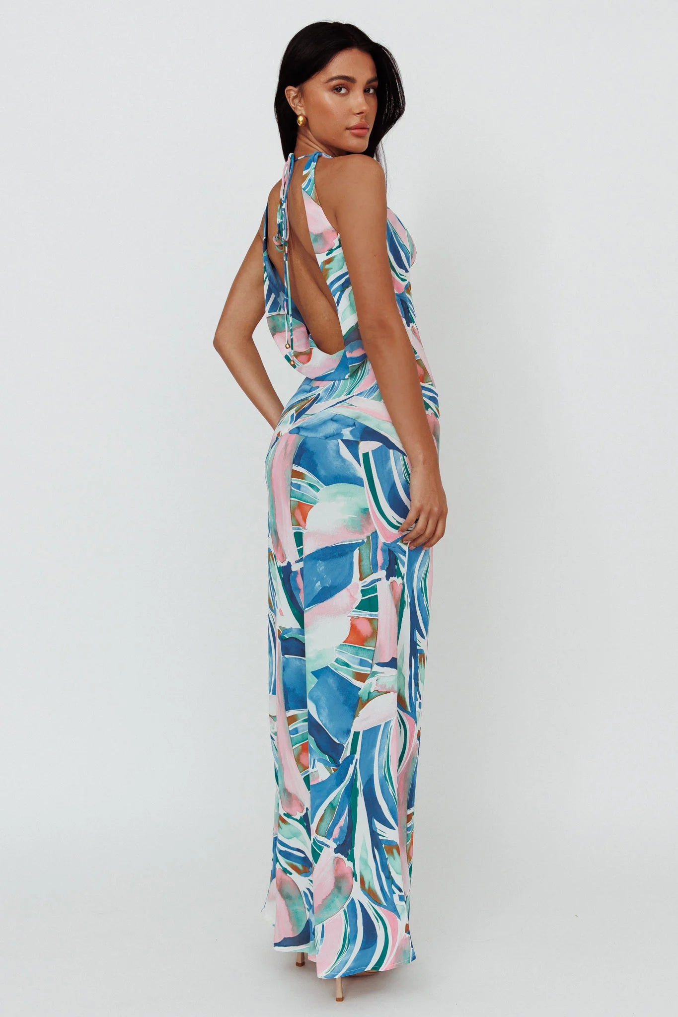 Cassiopeia Open Back Maxi Dress Abstract Blue
