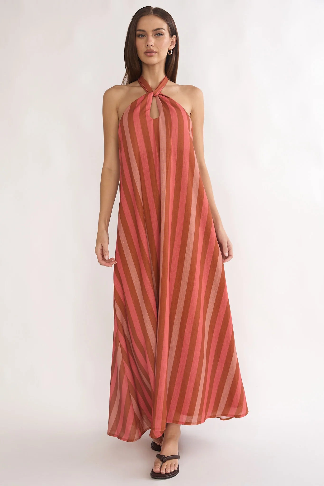 Cheer Backless Halter Maxi Dress Pink Multi