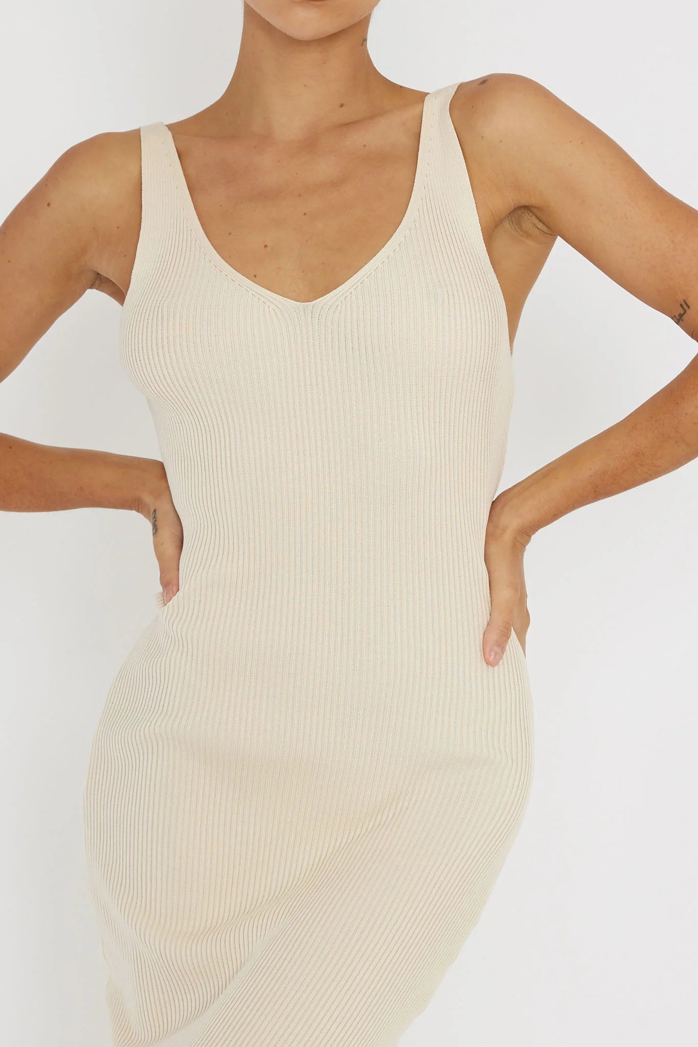 Linzi Lace-Up Back Knit Midi Dress Cream