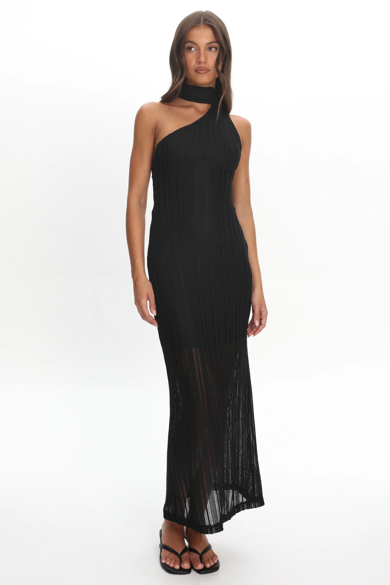 Cozette One-Shoulder Knit Dress Black
