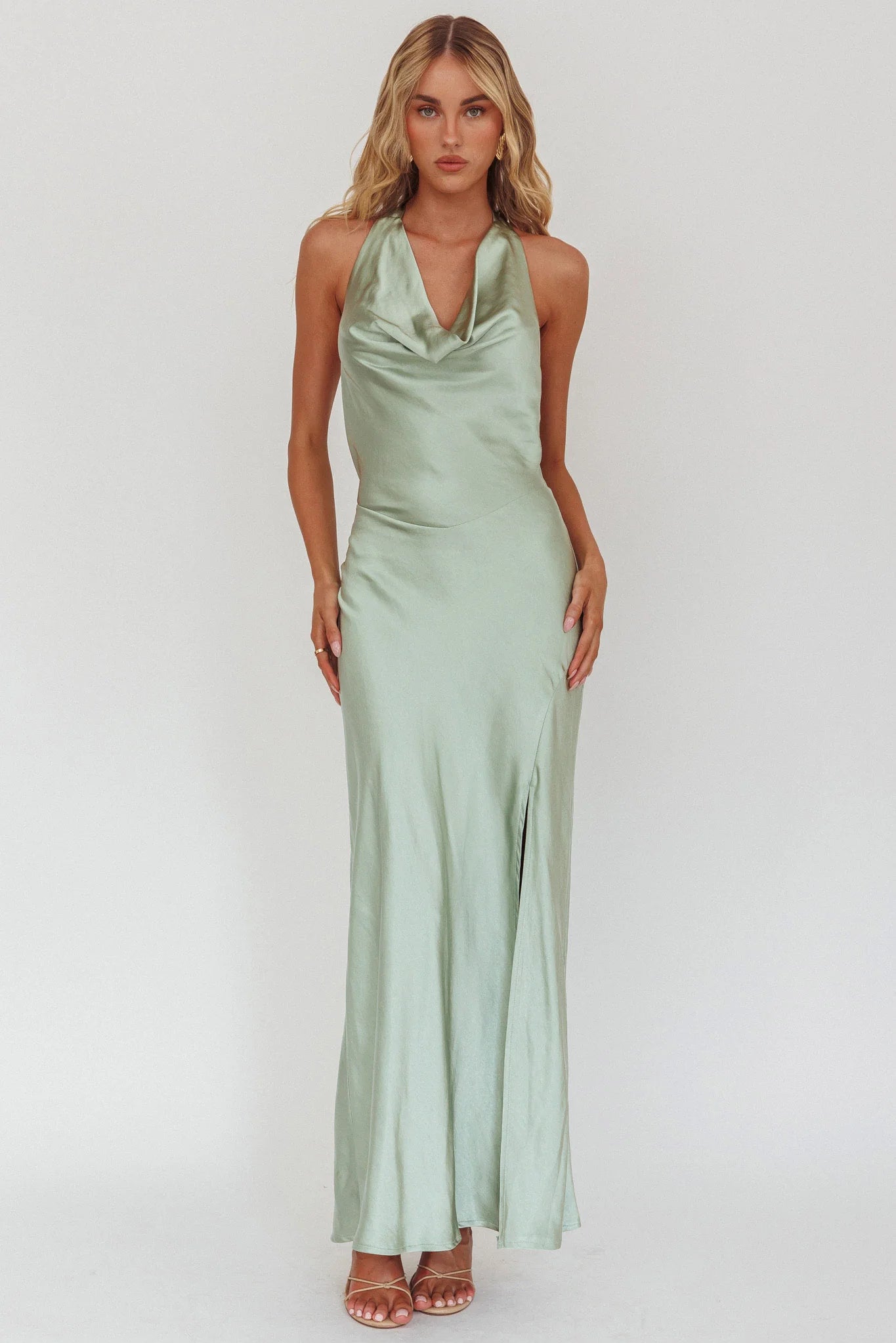 Element Tied Halter Maxi Dress Sage