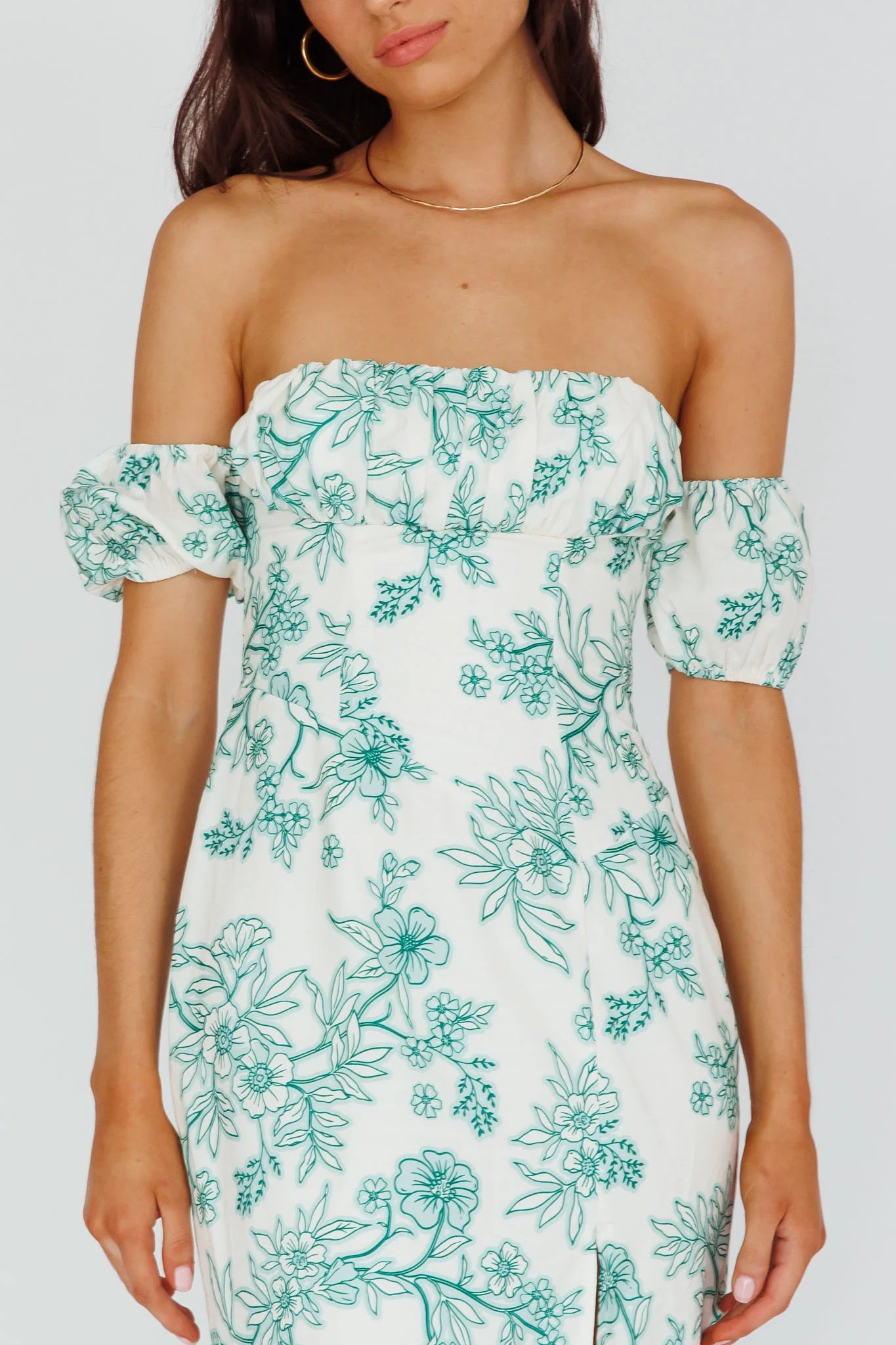 Olivier Off-Shoulder Midi Dress Floral Green