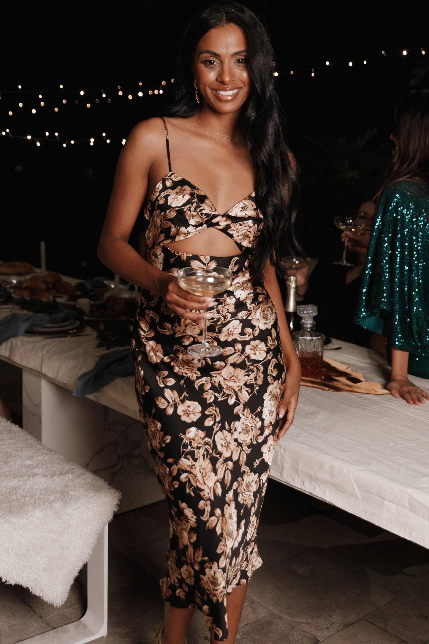 Saga Cut Out Midi Dress - Black Floral