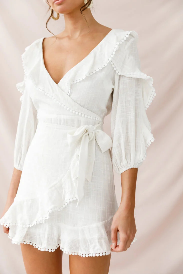 Peta Faux Wrap Ruffle Dress White