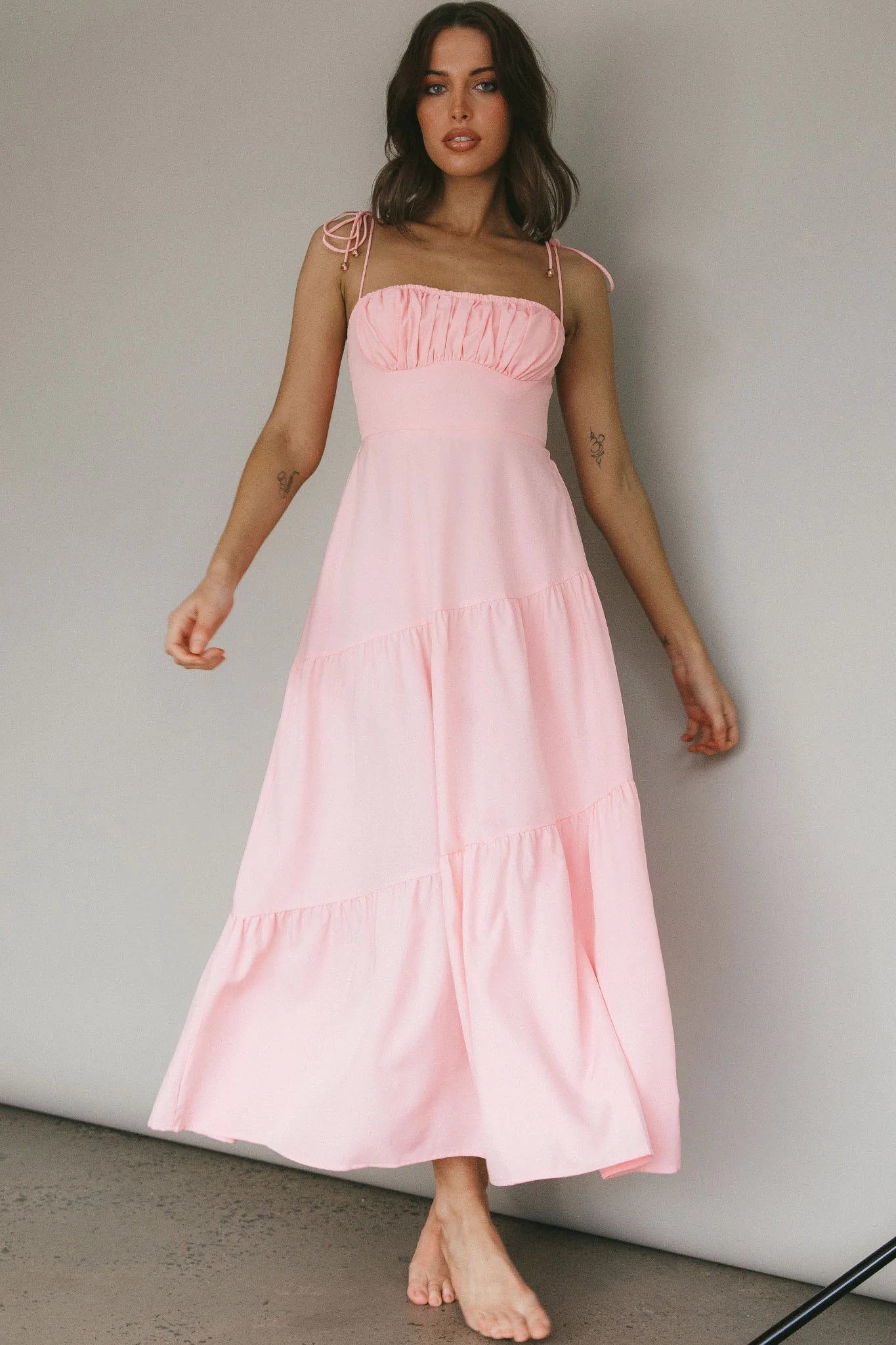New Light Tied Shoulder Maxi Dress Blush