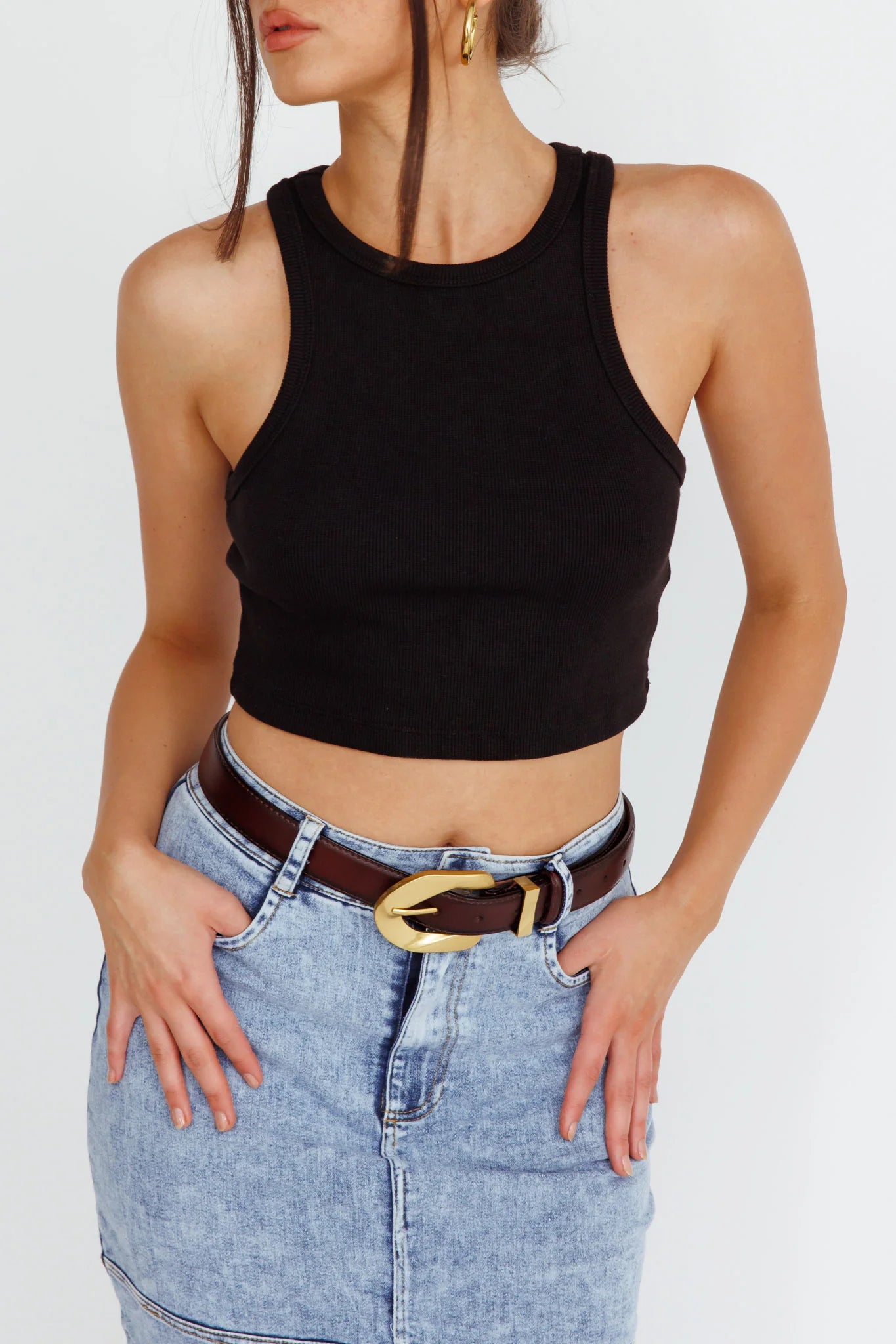 Rigel Gold Buckle Leather Belt Brown