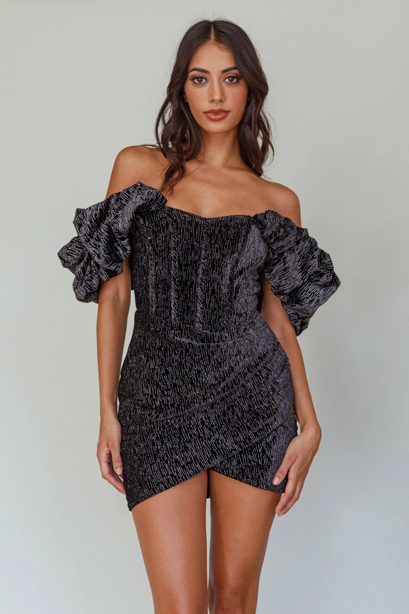 So Famous Off-Shoulder Mini Dress Black