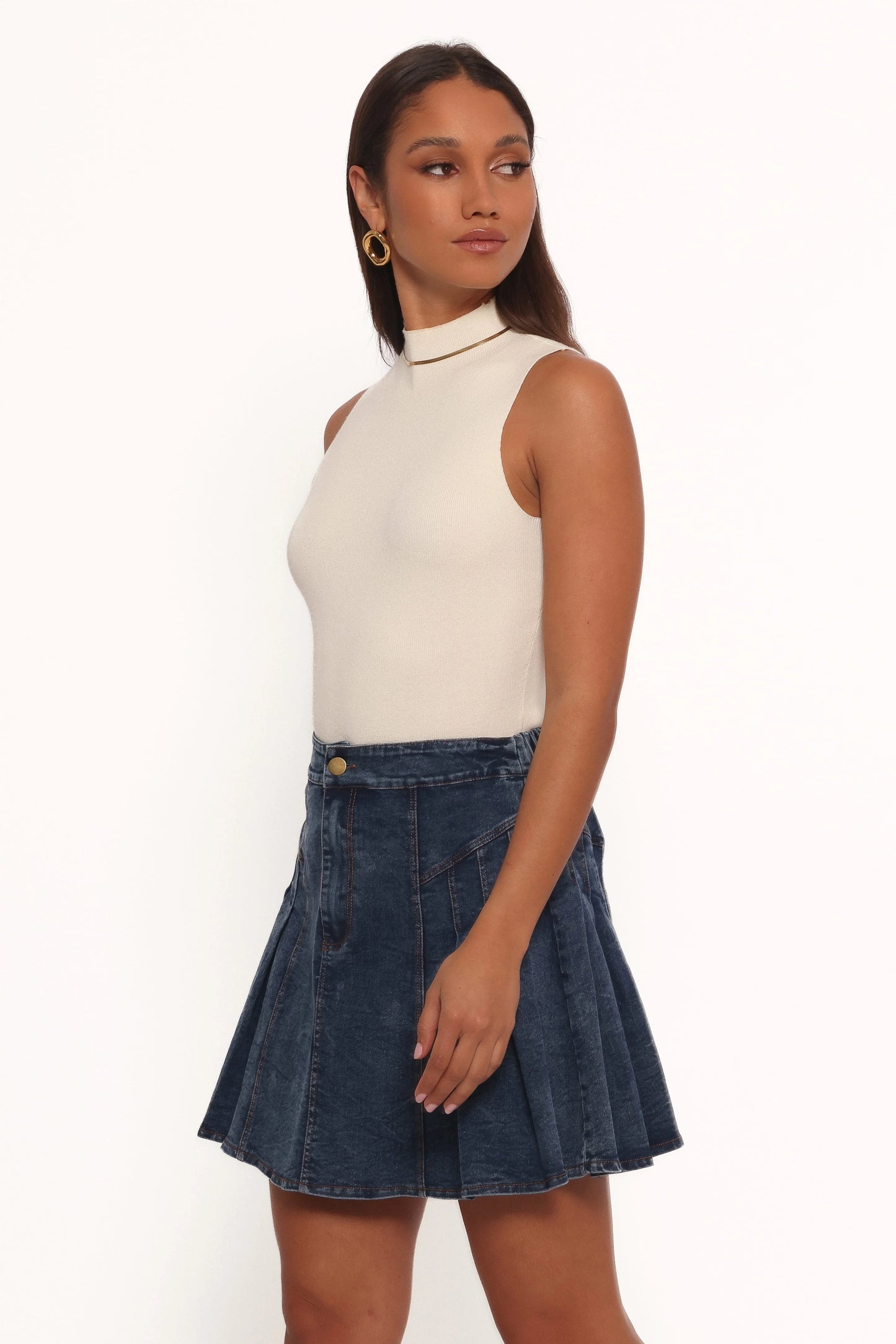 Alek Pleated Mini Skirt - Mid Wash Denim