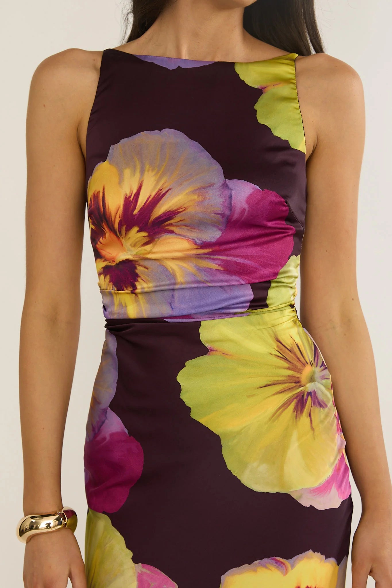 Floating Strappy Low Back Maxi Dress Pansies Plum