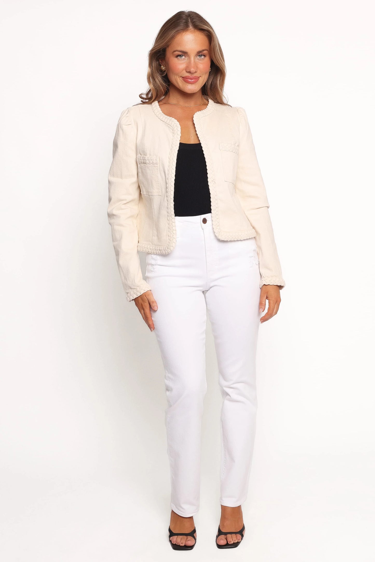 Braided Trim Crop Jacket - Ecru