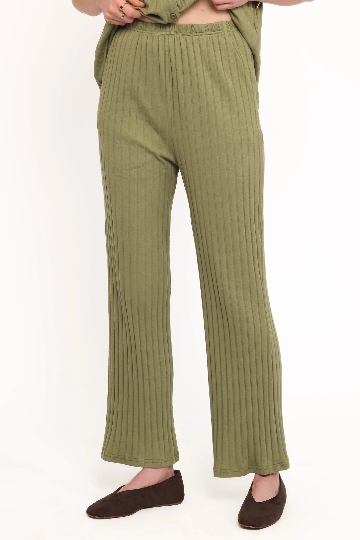 Phillipa Wide Ribbed Shirt Set - Olive